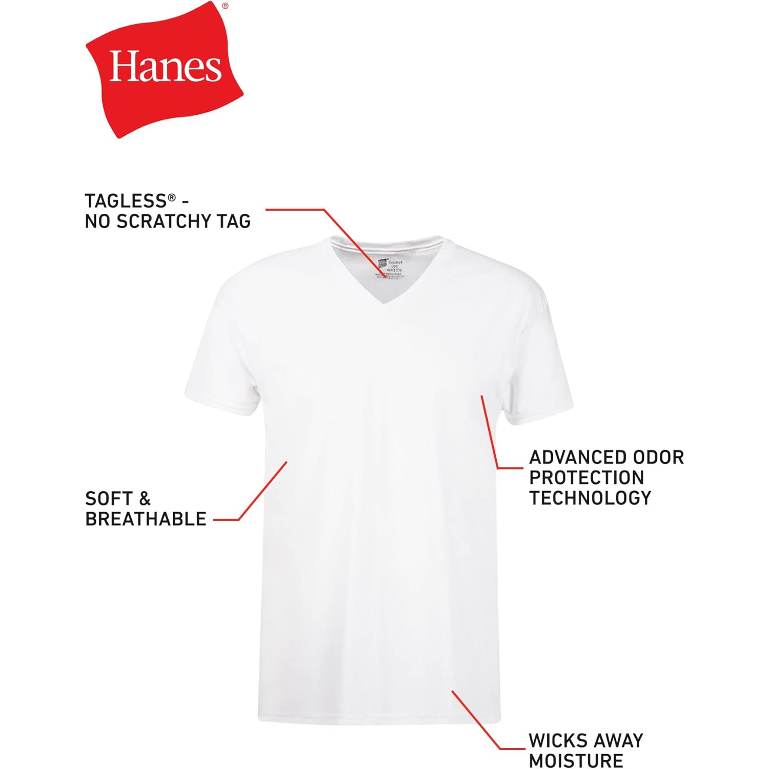 Hanes Herr Hanes Herr V-Neck Undershirt, Cotton Moisture-Wicking - Image 2