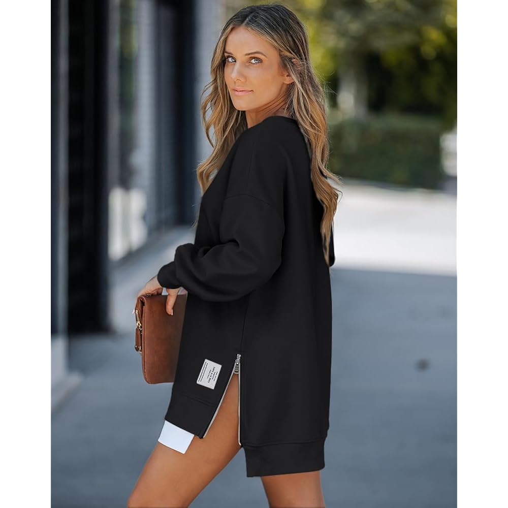 CHICME Dam Long Sleeve dragkedja Slit oversized sweatshirt - Image 4