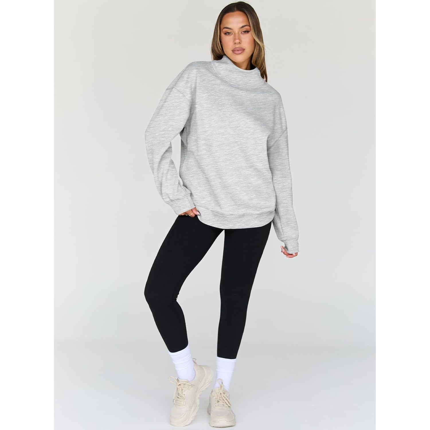Trendy Queen Dam oversized sweatshirt Turtleneck pullover Long - Image 5