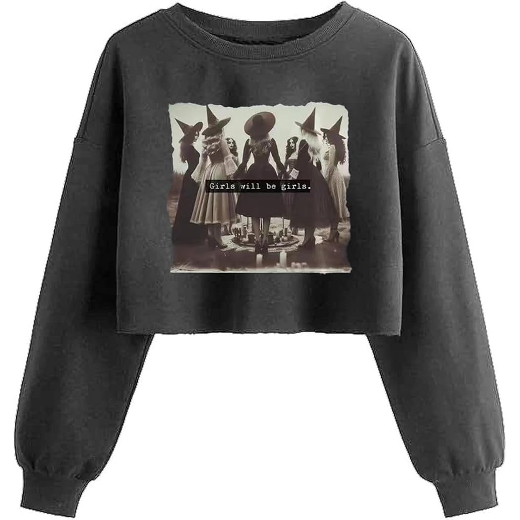 Dam Witch Crop sweatshirt Fall Halloween Vintage Graphic