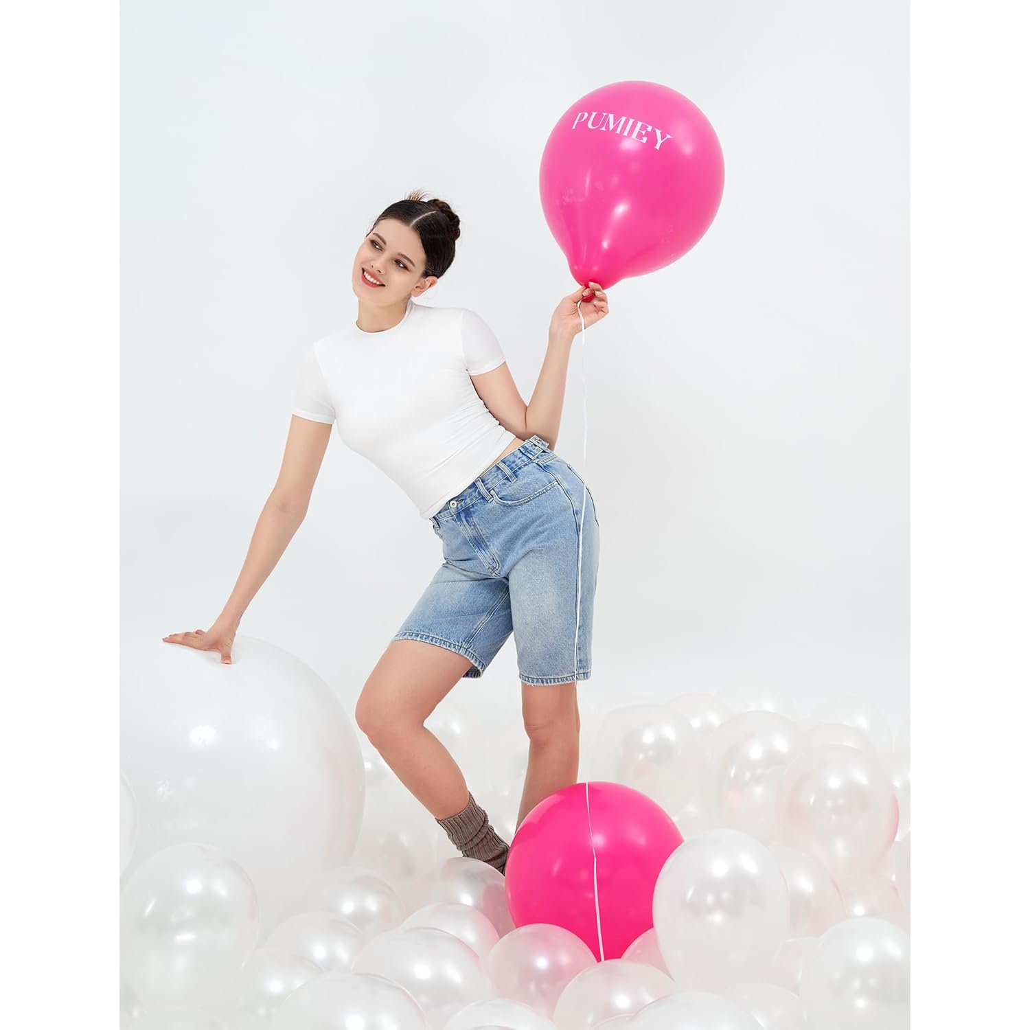 PUMIEY Dam rund hals kortärmad topp Double Lined - Image 5