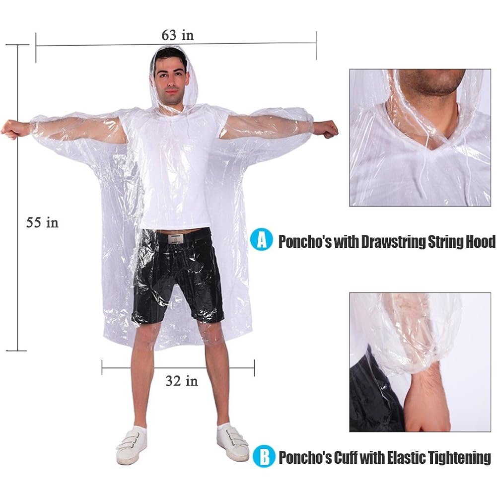 Rain Ponchos,with Drawstring Hood (10 Pack) Emergency Disposable - Image 3