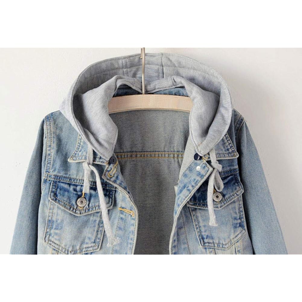 LifeShe Dam Casual Detachable Hoodie denim jacka - Image 3
