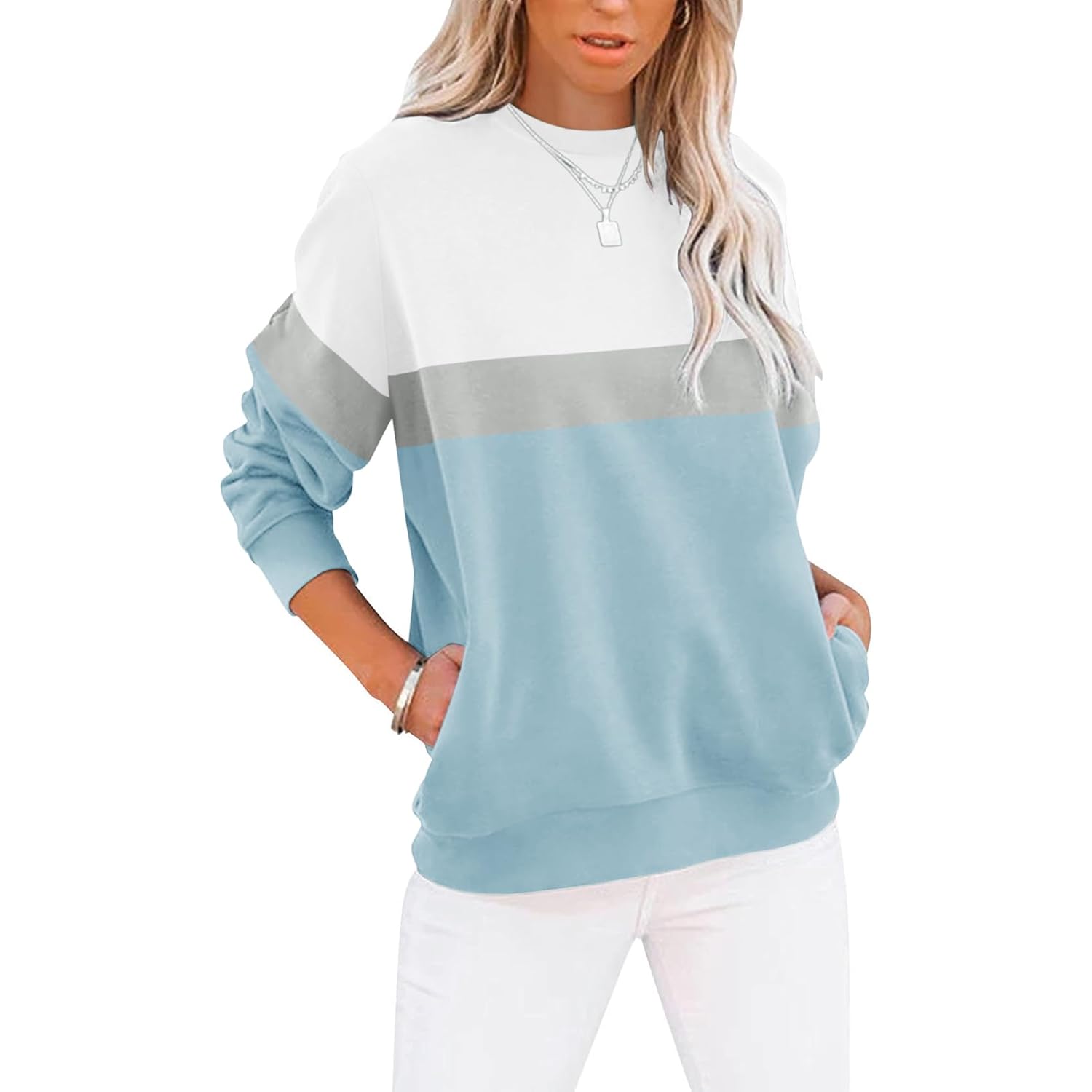 TICTICMIMI Dam Casual Long Sleeve Color Block/Solid Tops
