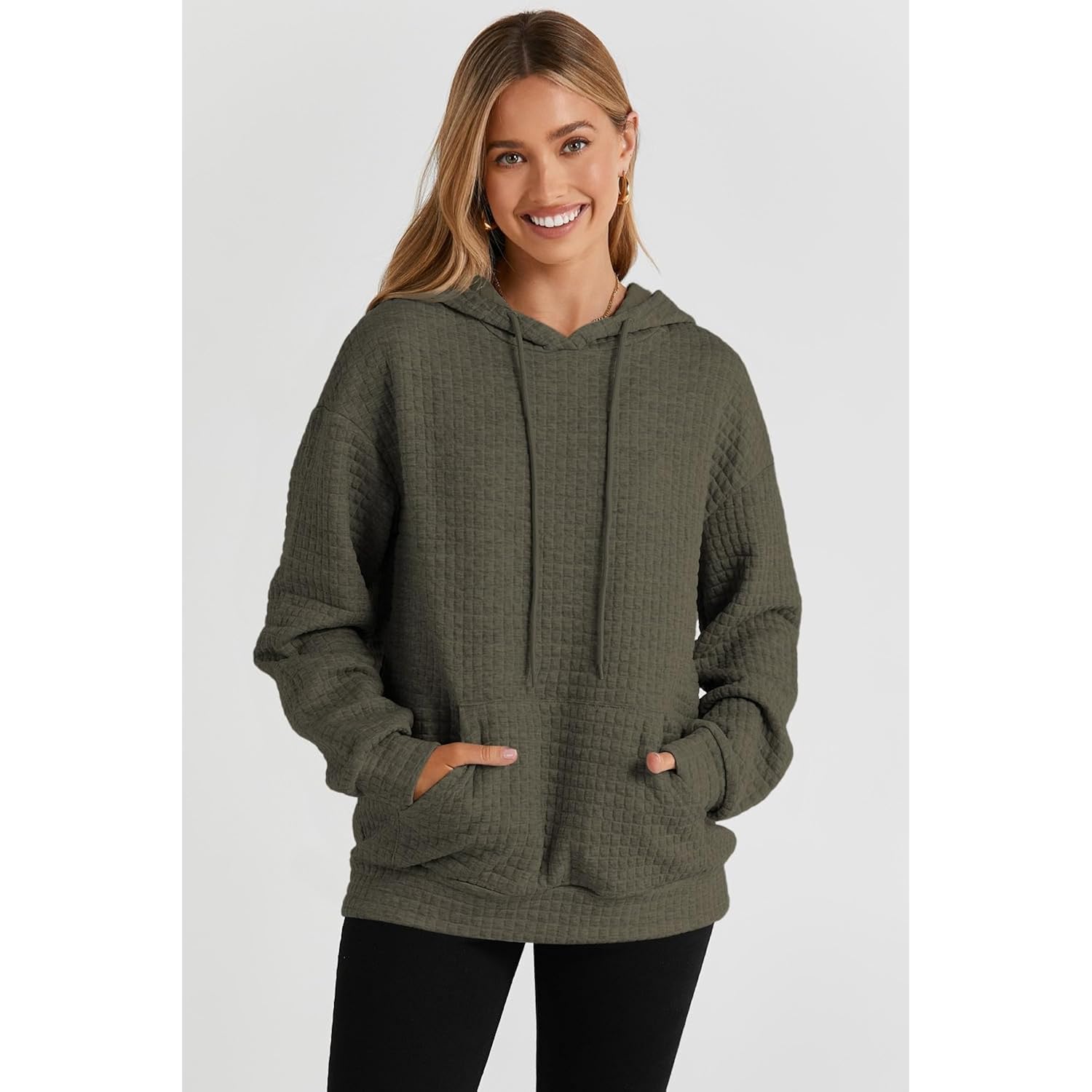 SHEWIN Dam hoodie Casual Long Sleeve dragsko Waffle - Image 5