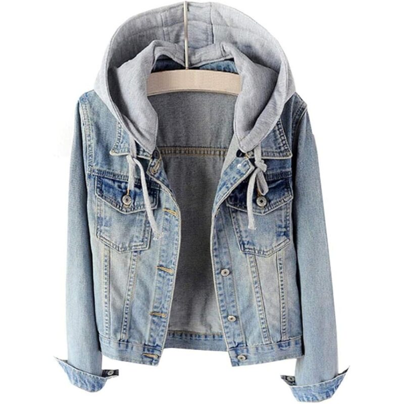 LifeShe Dam Casual Detachable Hoodie denim jacka
