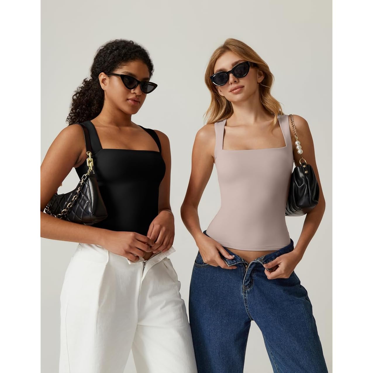 QINSEN Dam Square Neck ärmlös Double-Layer linne topp - Image 5