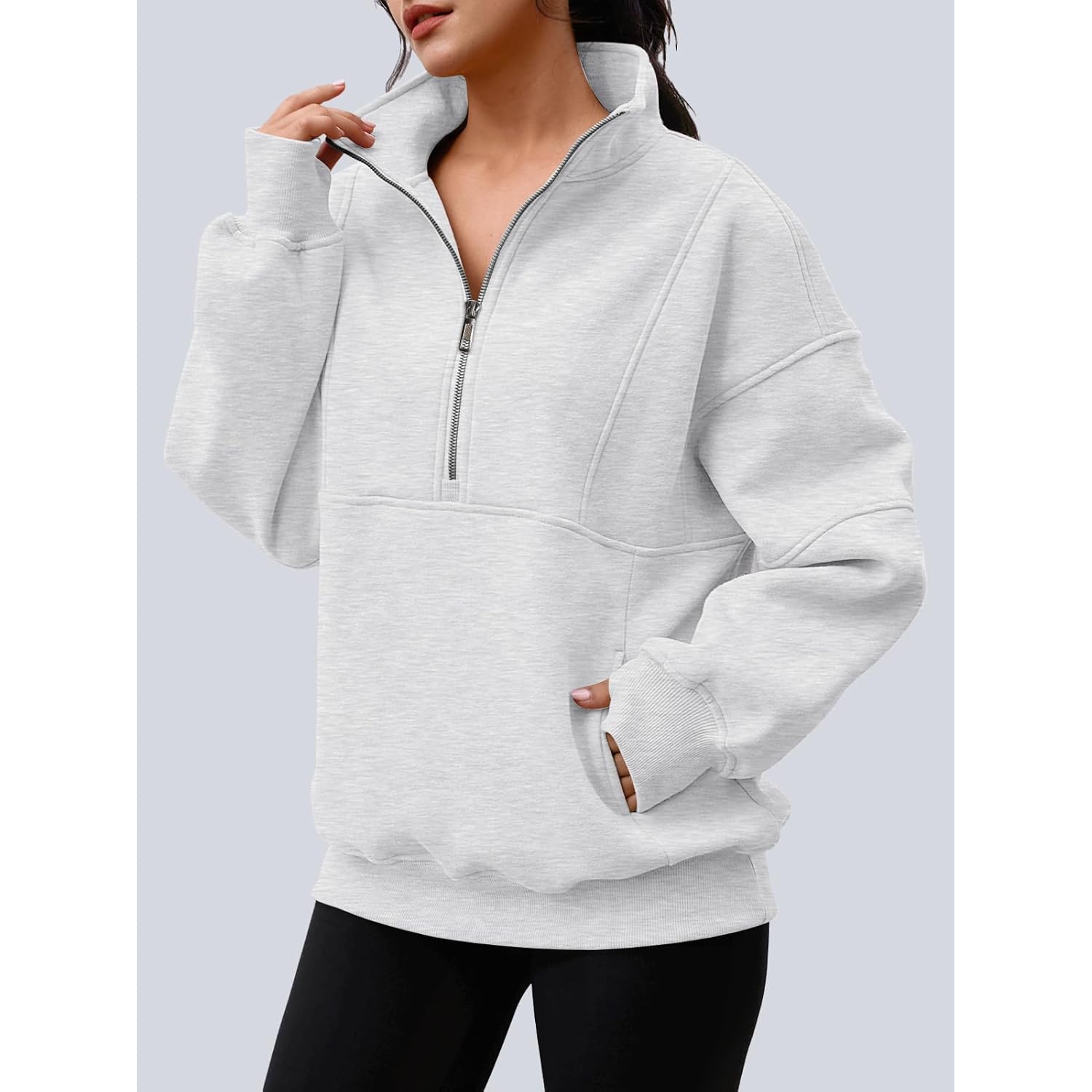 AUTOMET Dam Quarter dragkedja oversized sweatshirt Teen fleece - Image 2