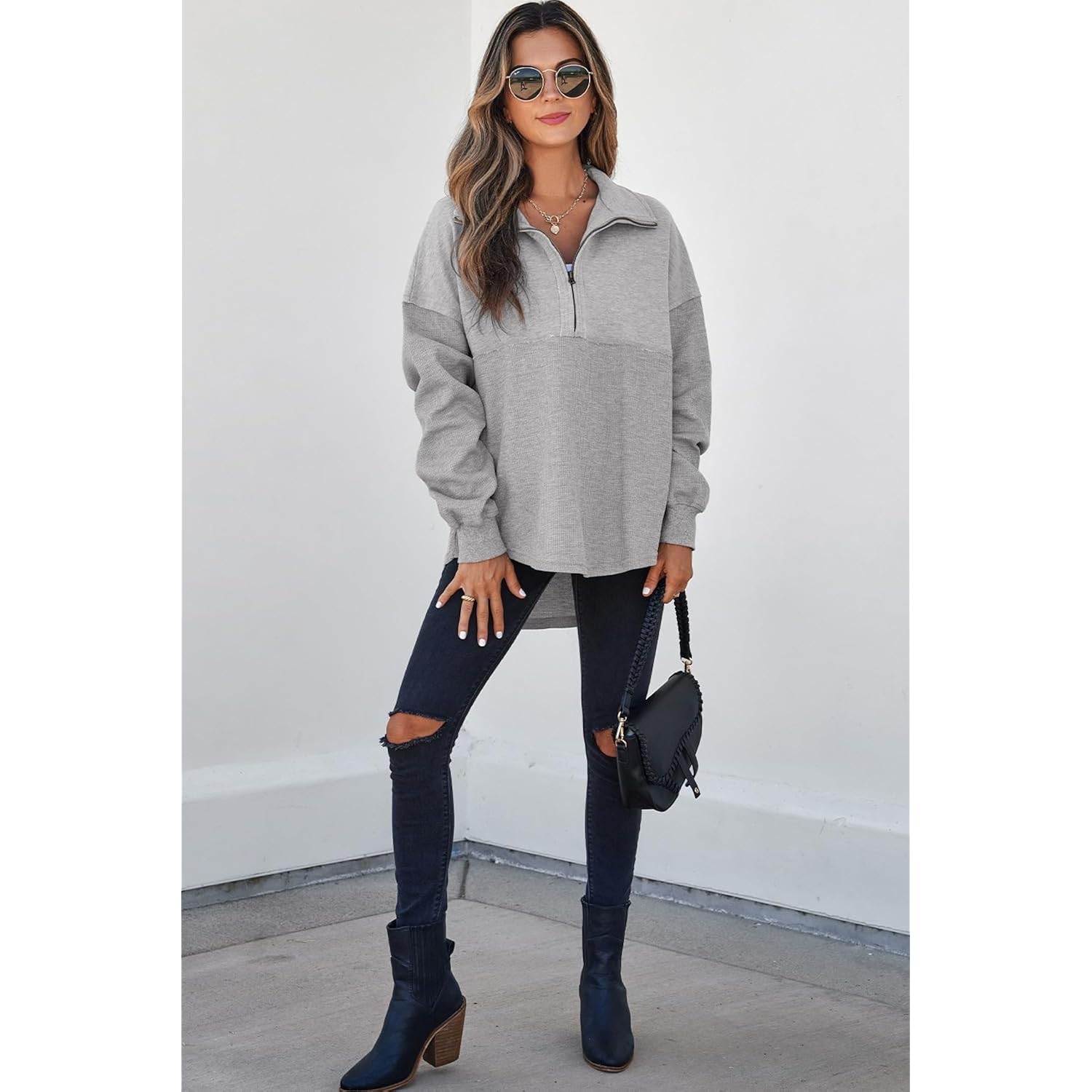 SHEWIN Dam Fall sweatshirt Casual Waffle Knit halv - Image 5