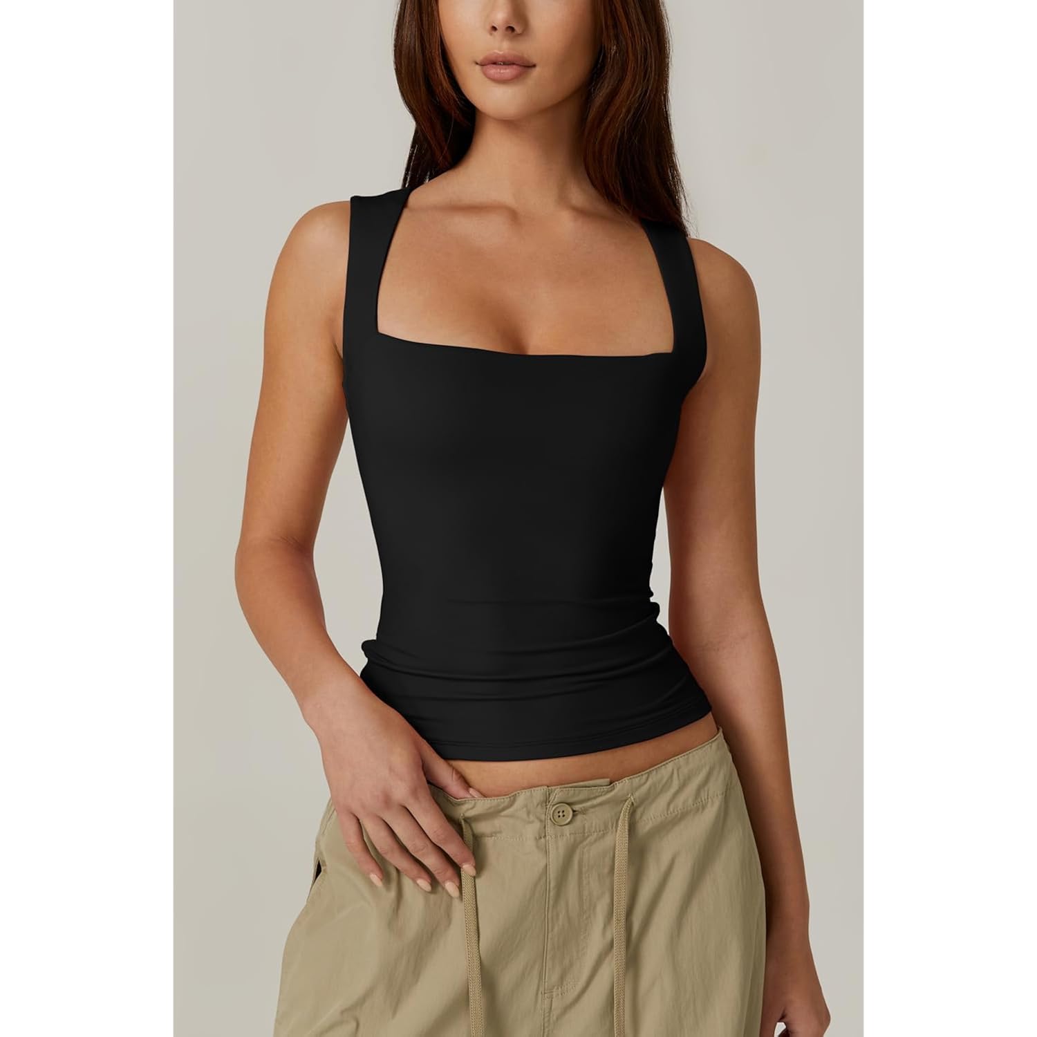 QINSEN Dam Square Neck ärmlös Double-Layer linne topp - Image 4