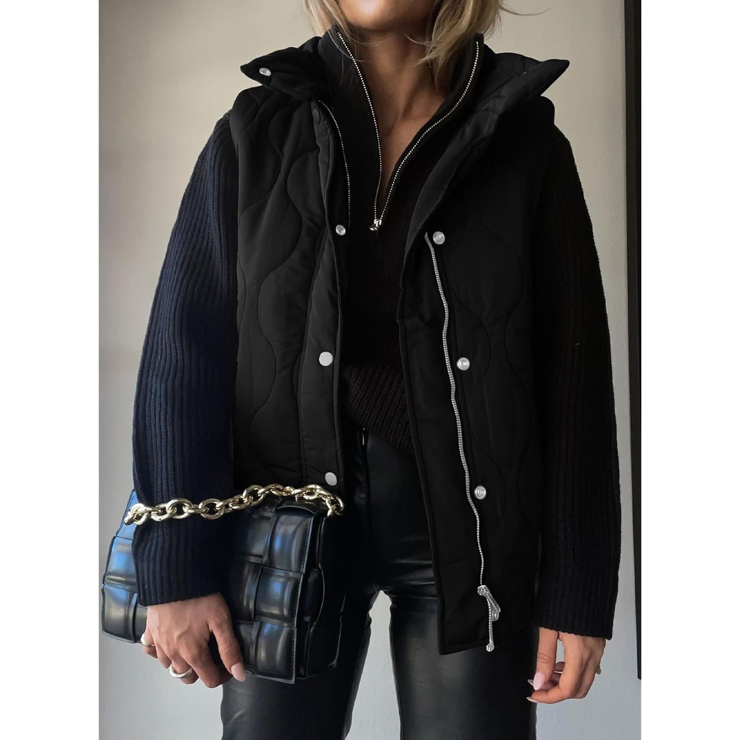 EVALESS cropped puffer väst Dam Lightweight quiltad Stand - Image 2