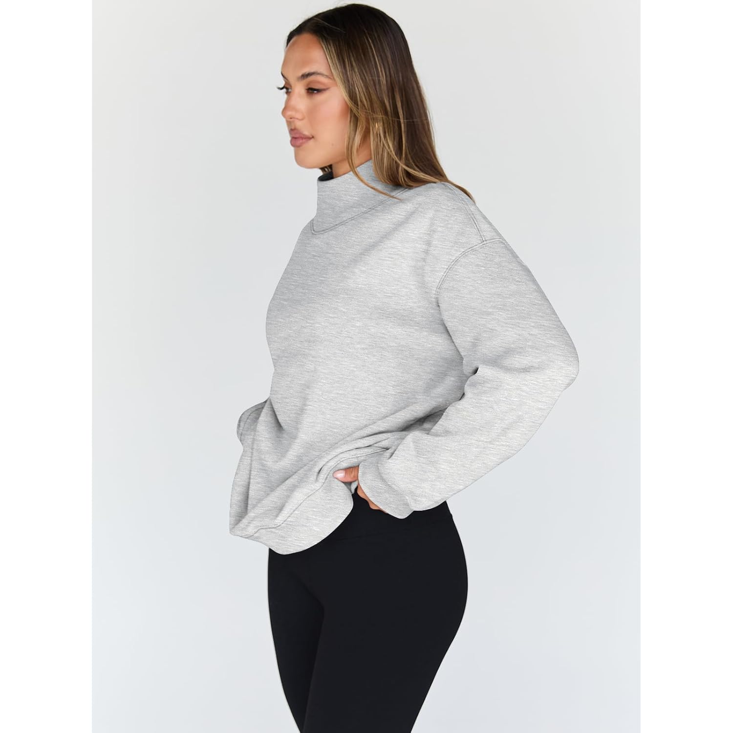 Trendy Queen Dam oversized sweatshirt Turtleneck pullover Long - Image 3
