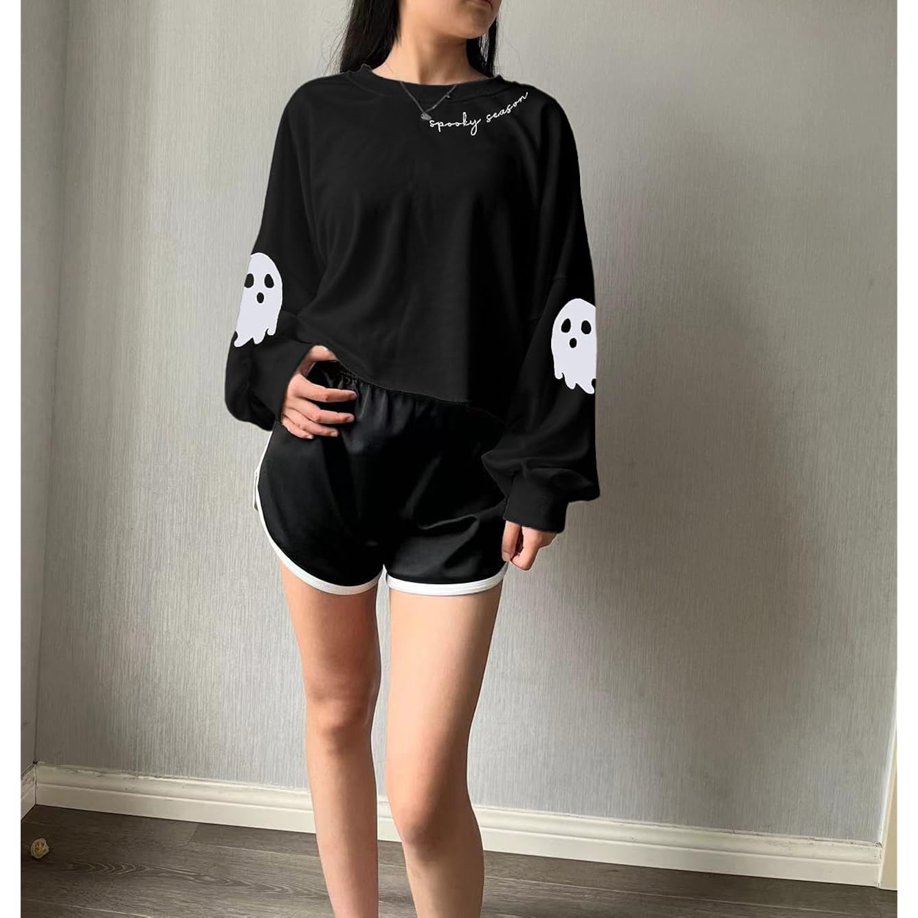 Dam Retor Ghost Skull Crop sweatshirt Fall Halloween - Image 2