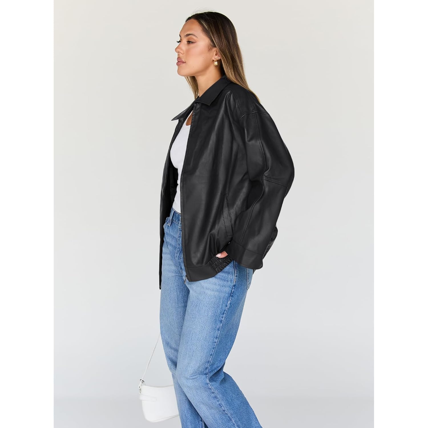 Trendy Queen Dam läder jacka oversized Faux Motorcycle - Image 3