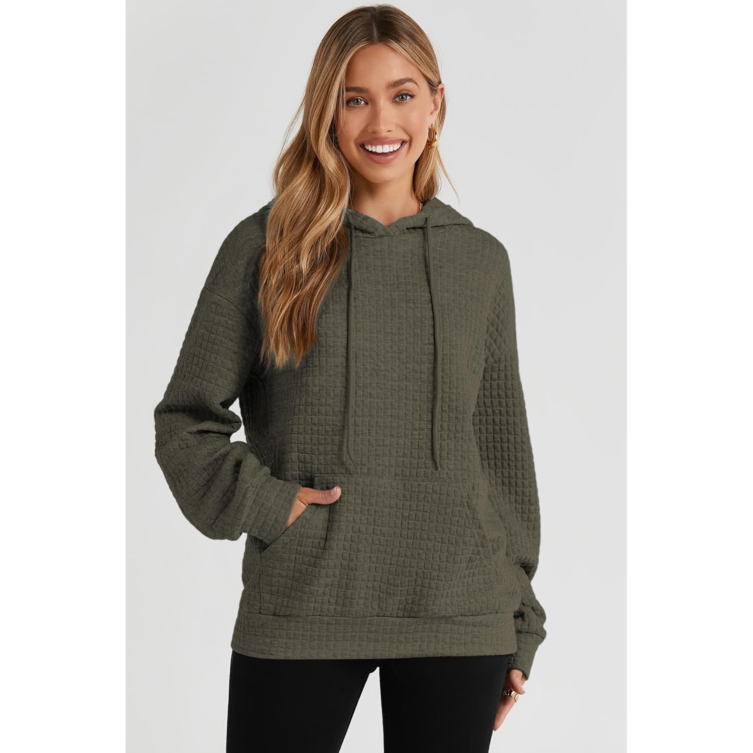 SHEWIN Dam hoodie Casual Long Sleeve dragsko Waffle - Image 3