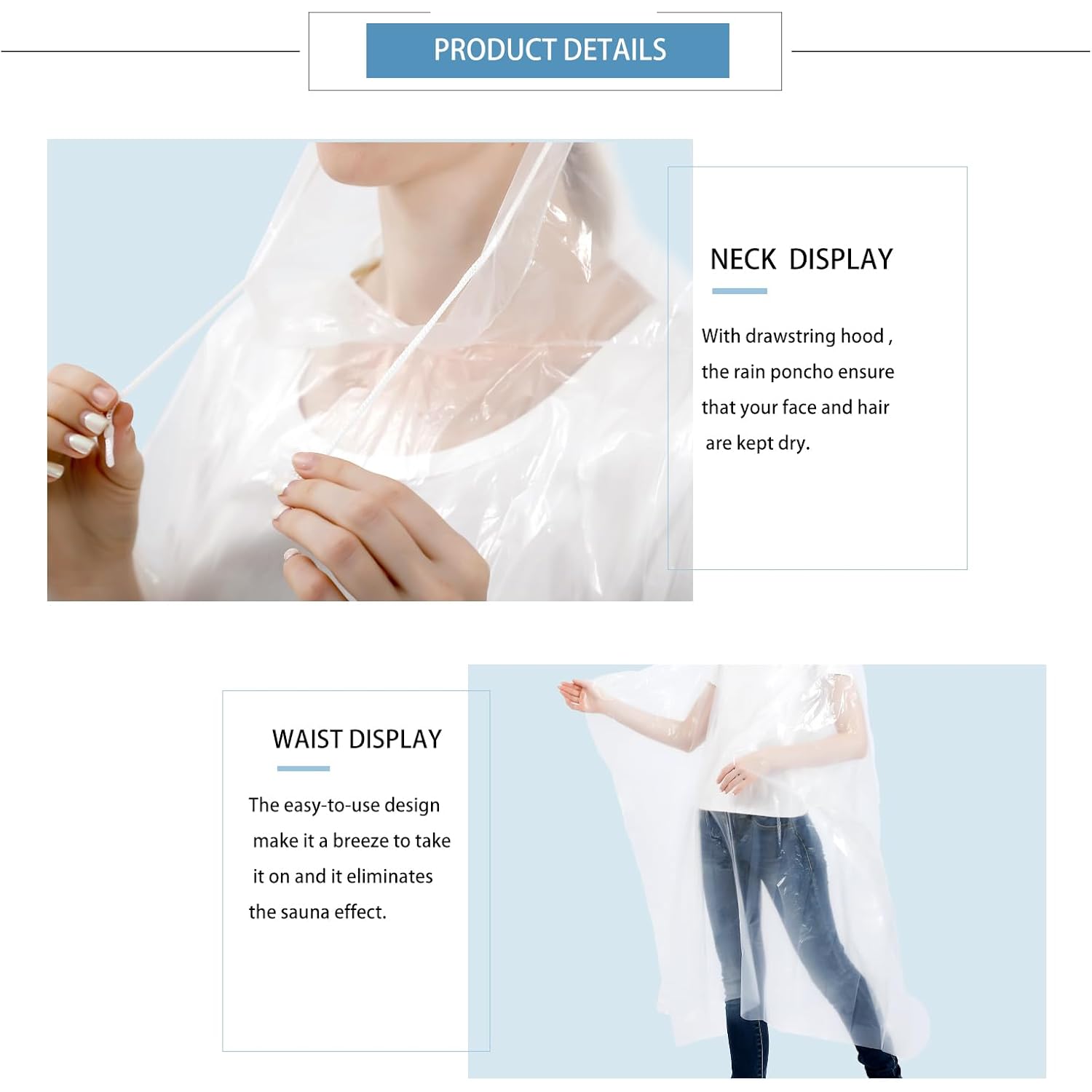 Disposable Rain Ponchos for Kids 6 Pack/Adults 10 - Image 2