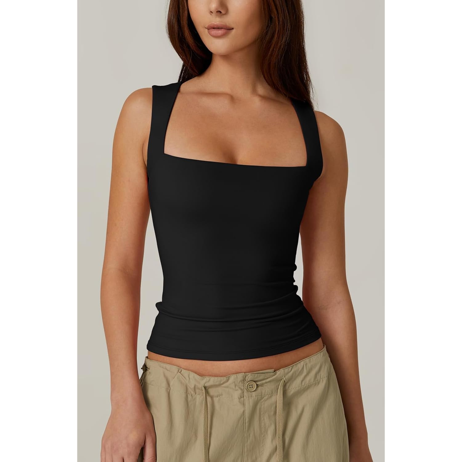 QINSEN Dam Square Neck ärmlös Double-Layer linne topp - Image 3