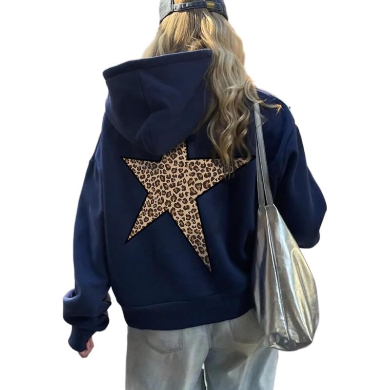 Heyheyshine Star Graphic hoodie oversized Y2k Leopard Print
