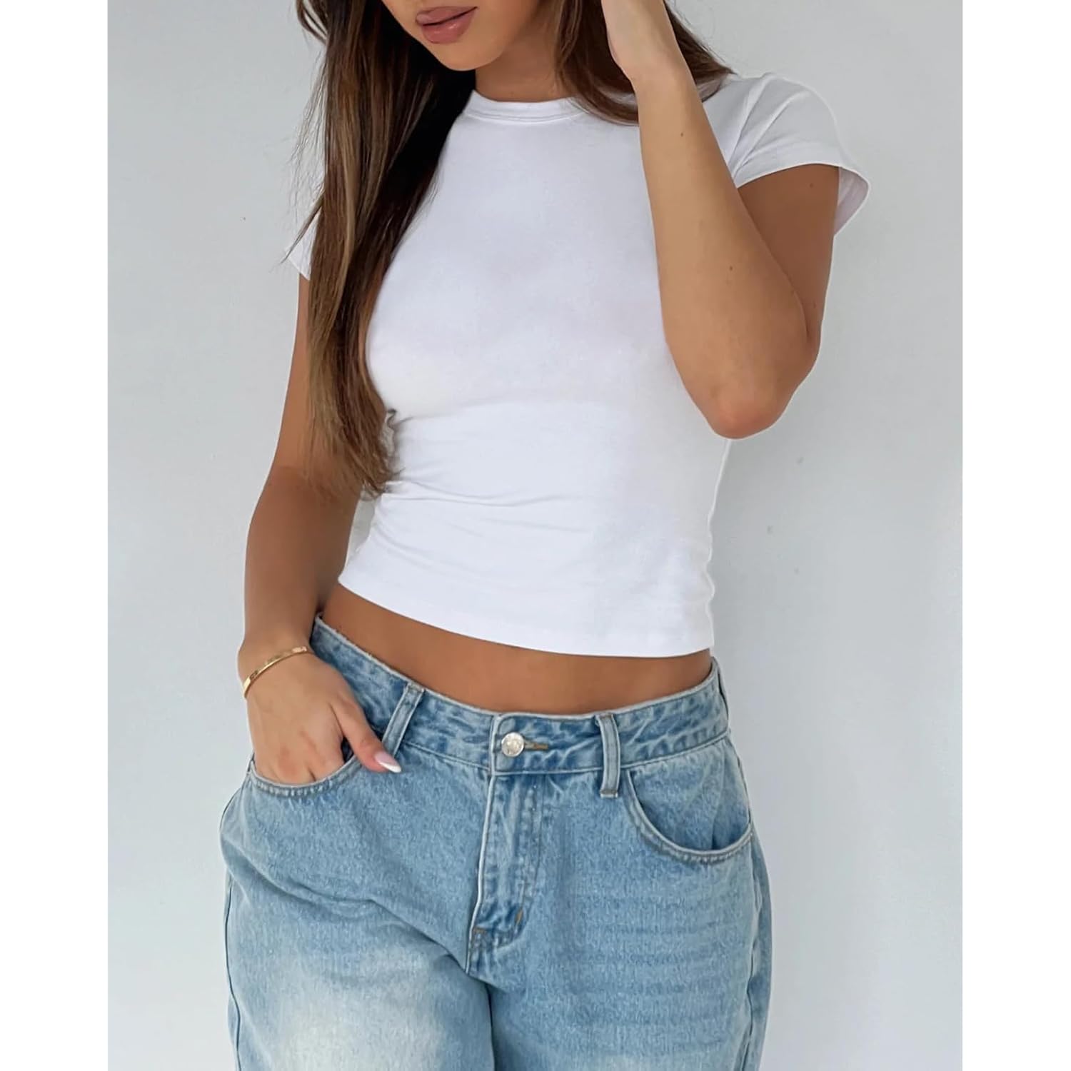 Dam Basic Summer kortärmad Crewneck t‑skjorta Y2K Cute - Image 2