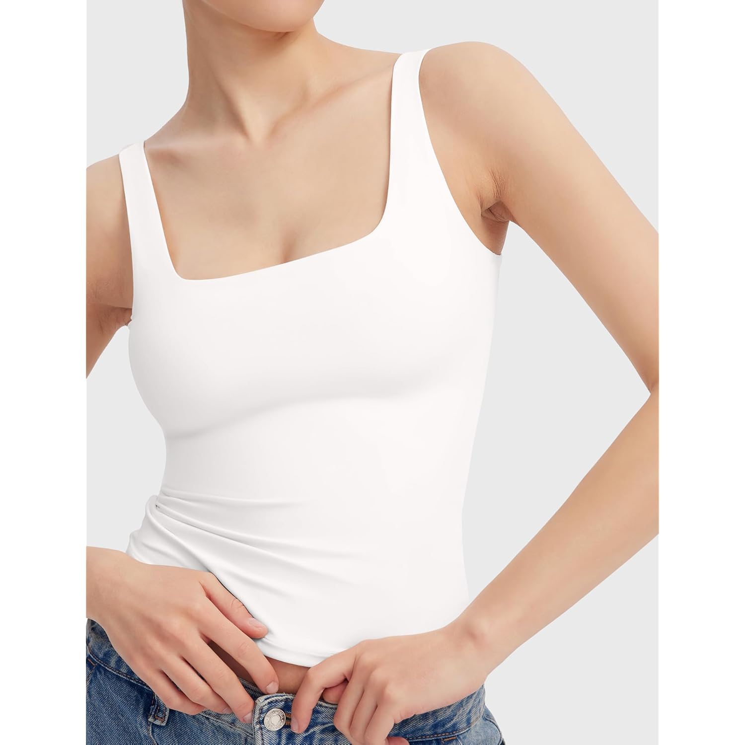 PUMIEY Dam Square Neck linne topp ärmlös Double - Image 5