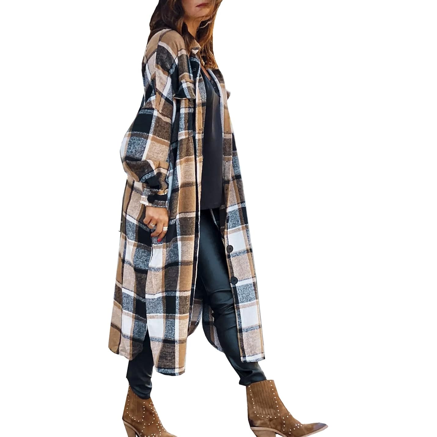 SKIKYAN Dam Fall Flannel Plaid Shacket Jacket oversized