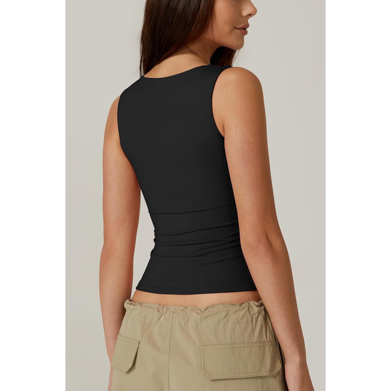 QINSEN Dam Square Neck ärmlös Double-Layer linne topp - Image 6