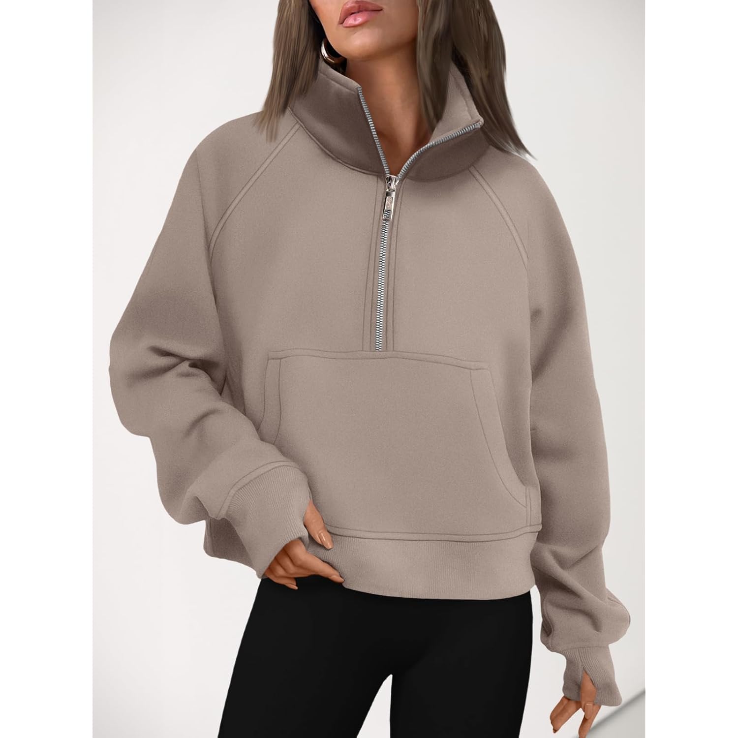 AUTOMET Dam sweatshirt halv dragkedja cropped pullover fleece - Image 6