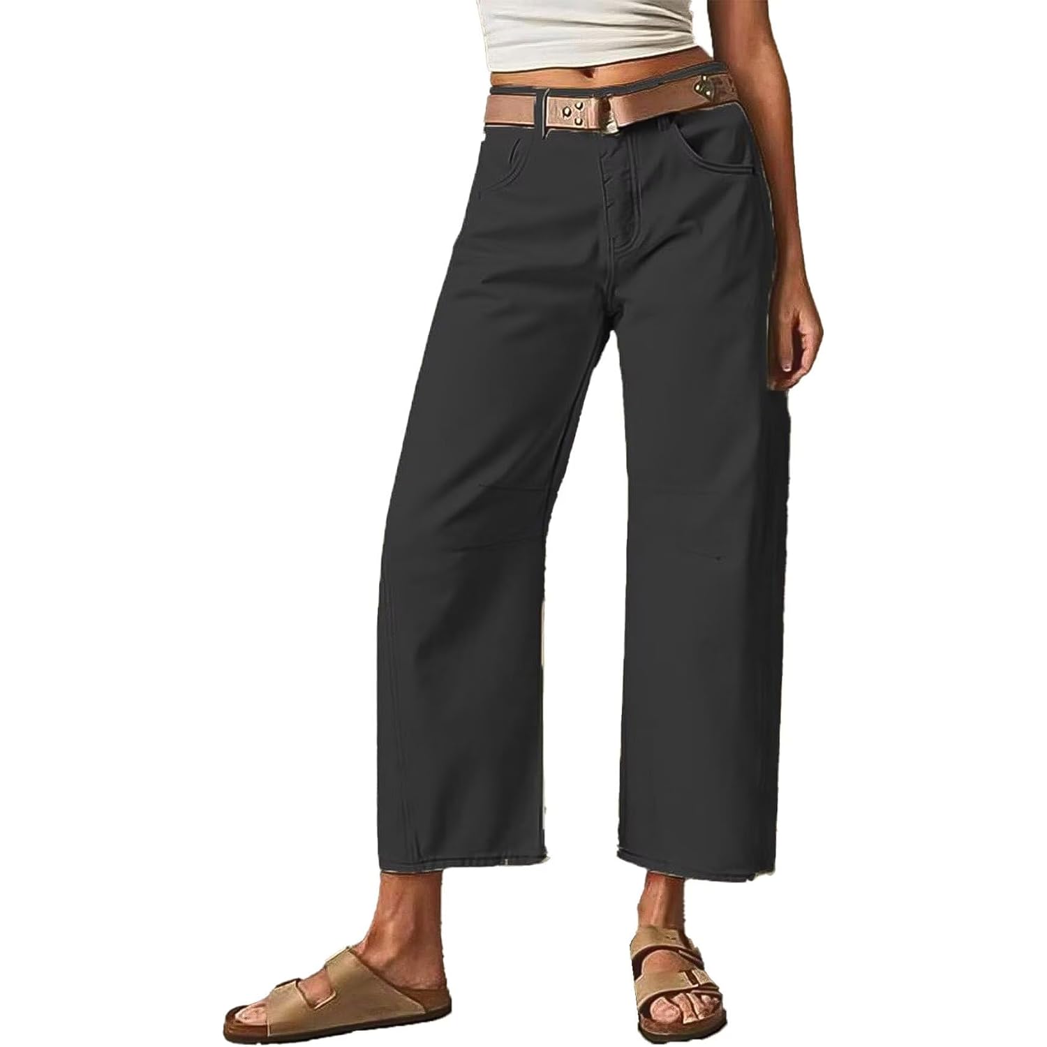 Flamingals Women’s Mid Waist Crop straight Leg jeans