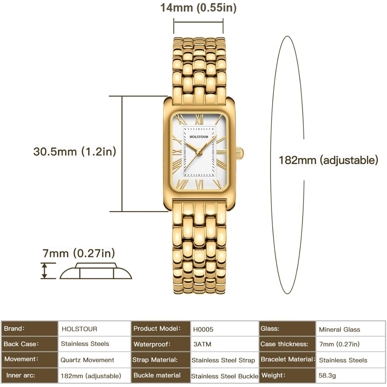 Klocka for Women Vintage Bracelet Roman Dial Rectangular - Image 4