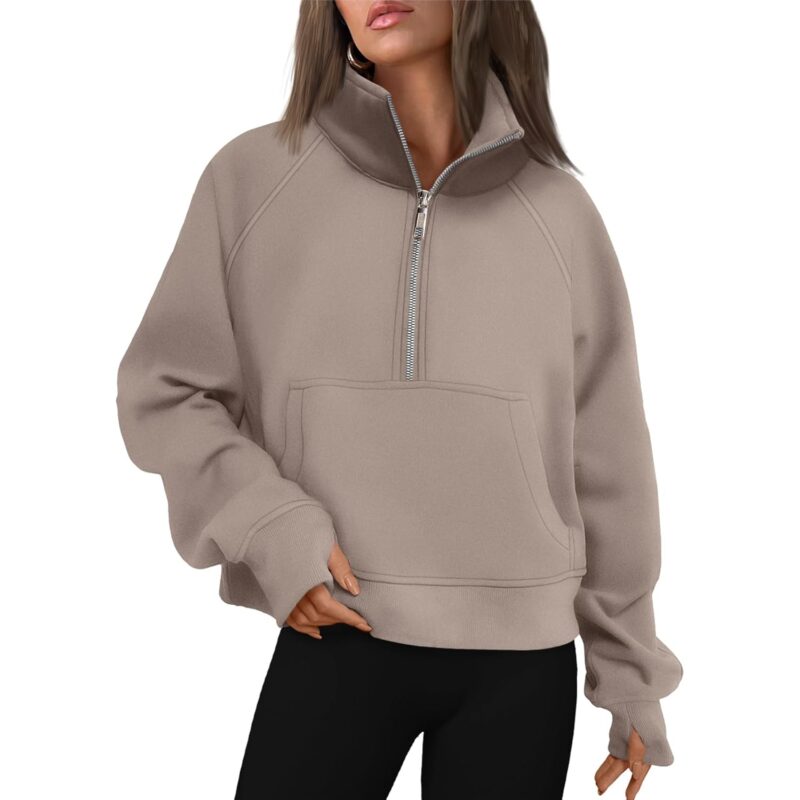 AUTOMET Dam sweatshirt halv dragkedja cropped pullover fleece