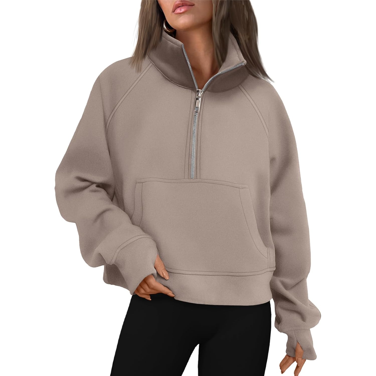 AUTOMET Dam sweatshirt halv dragkedja cropped pullover fleece