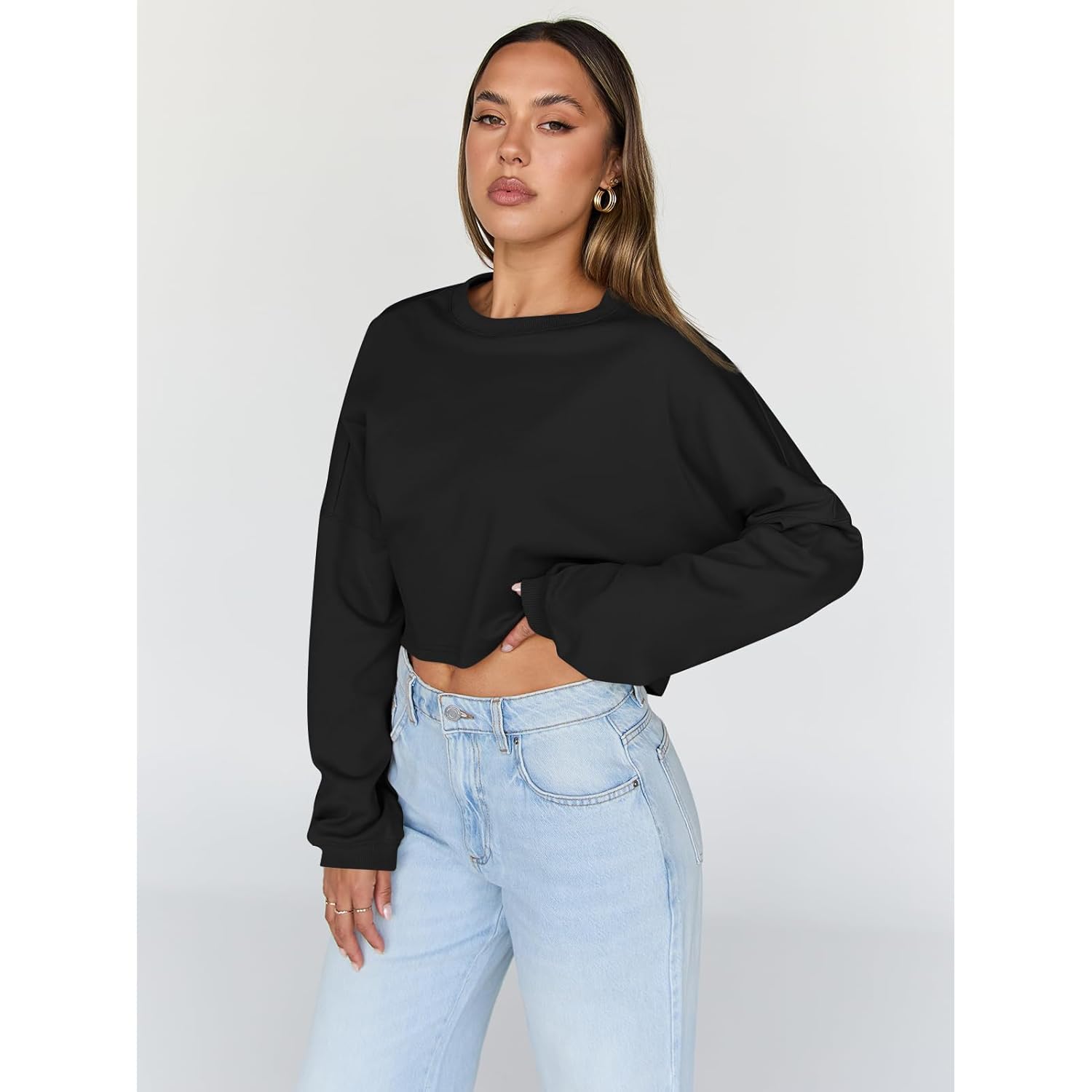 Trendy Queen cropped sweatshirt for Dam oversized Crewneck - Image 2