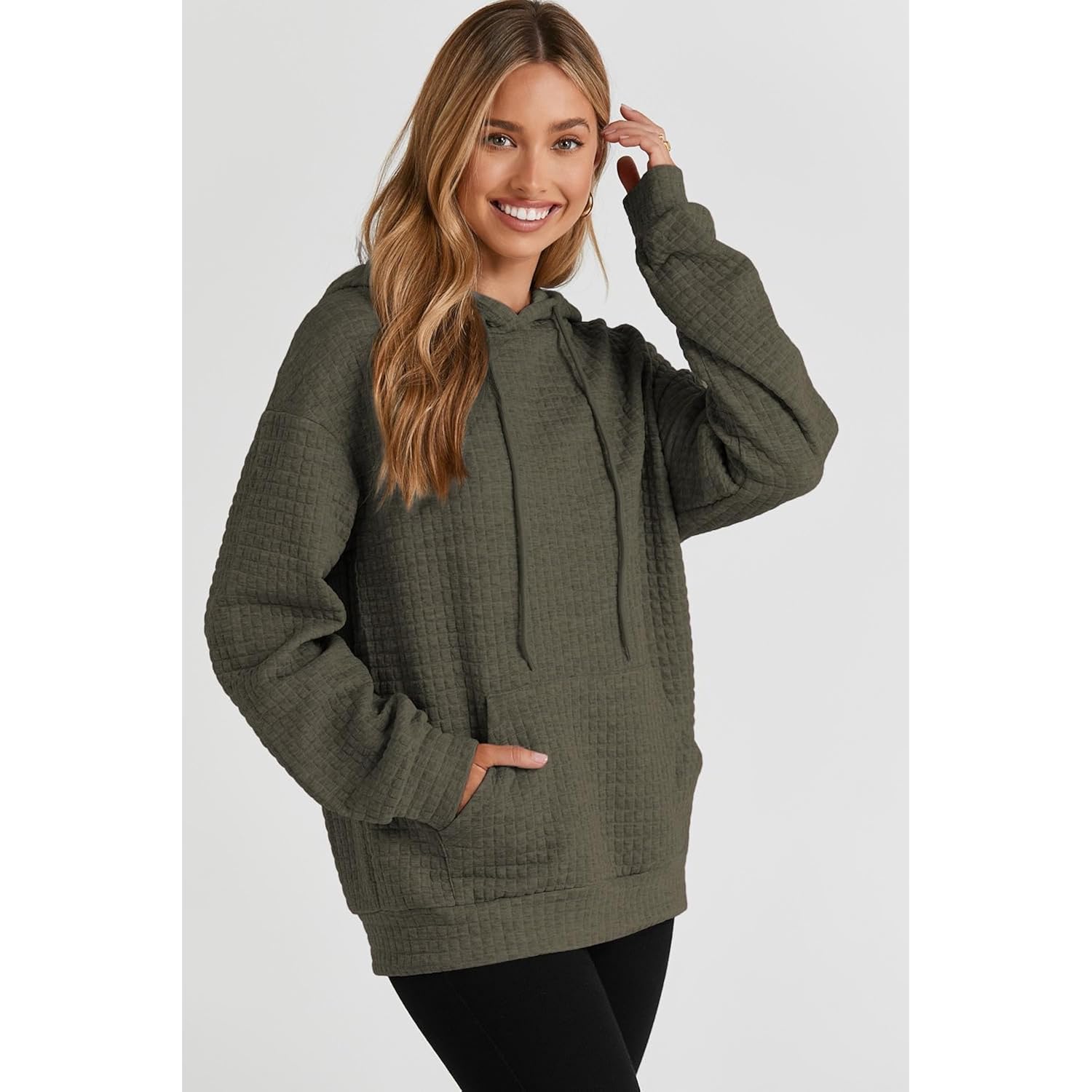 SHEWIN Dam hoodie Casual Long Sleeve dragsko Waffle - Image 4