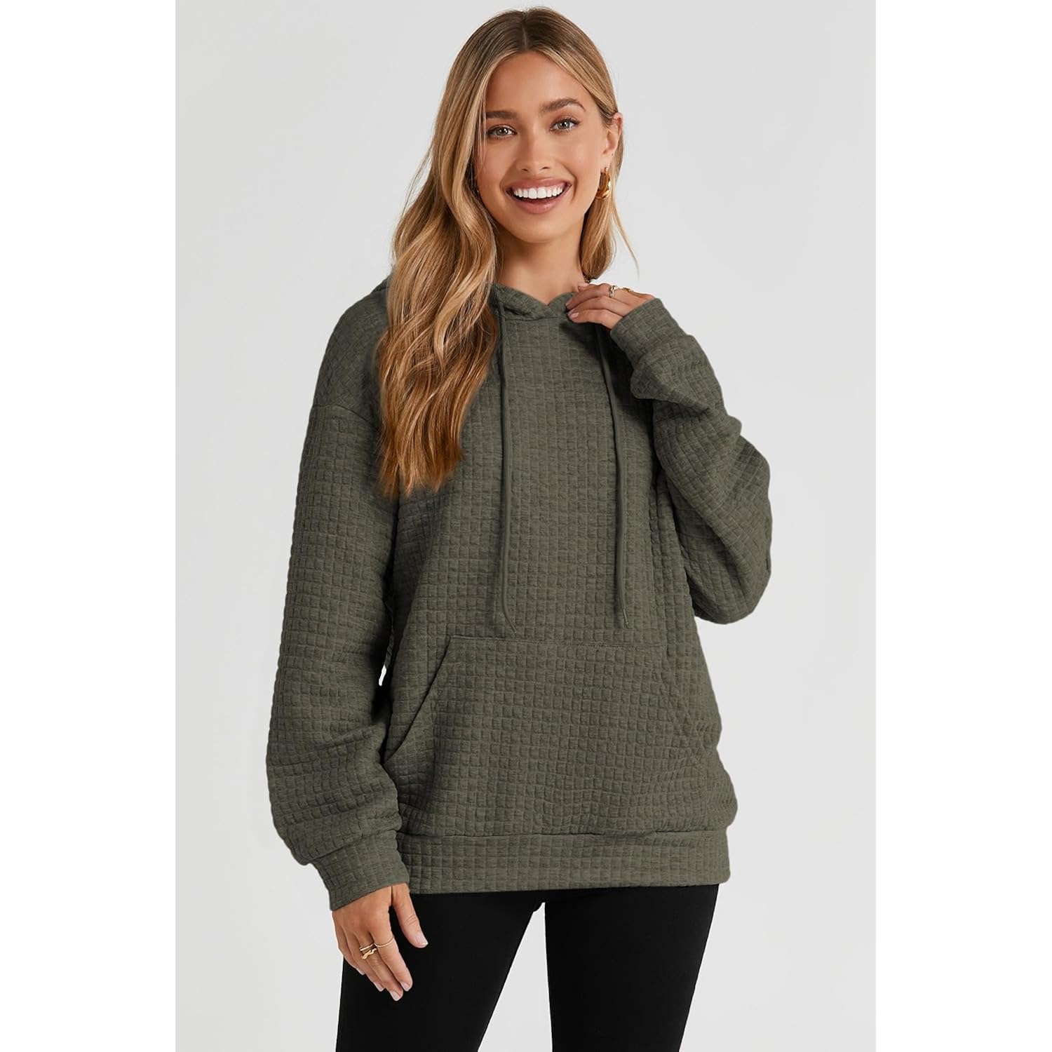 SHEWIN Dam hoodie Casual Long Sleeve dragsko Waffle - Image 2