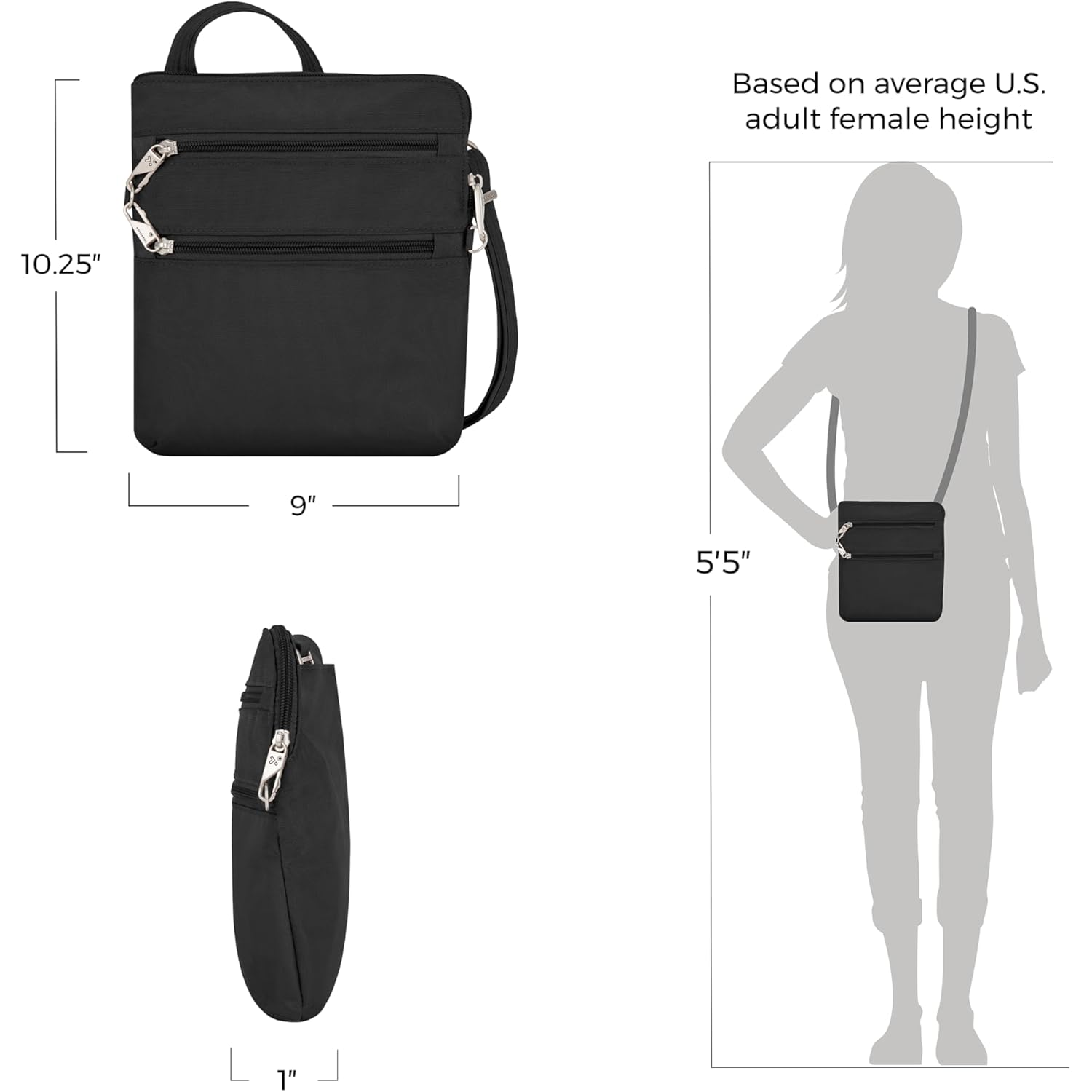 Travelon Anti-theft Classic Slim Double Zip crossbody - Image 4