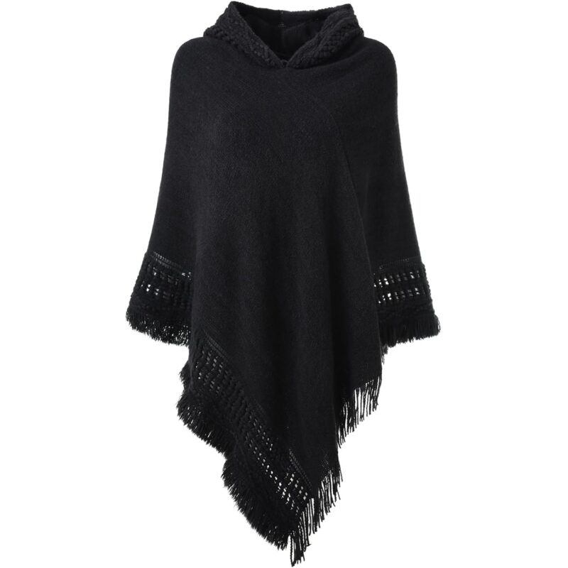 Ferand Ladies' huva Cape with Fringed Hem, Crochet