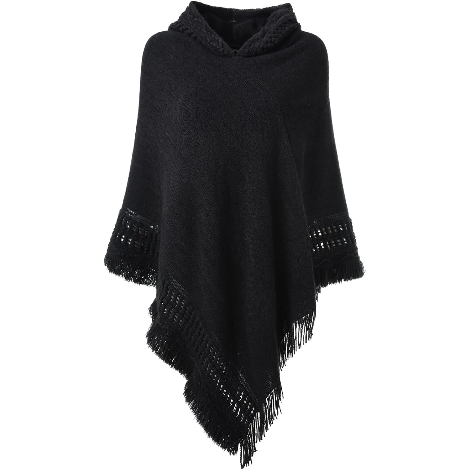 Ferand Ladies' huva Cape with Fringed Hem, Crochet