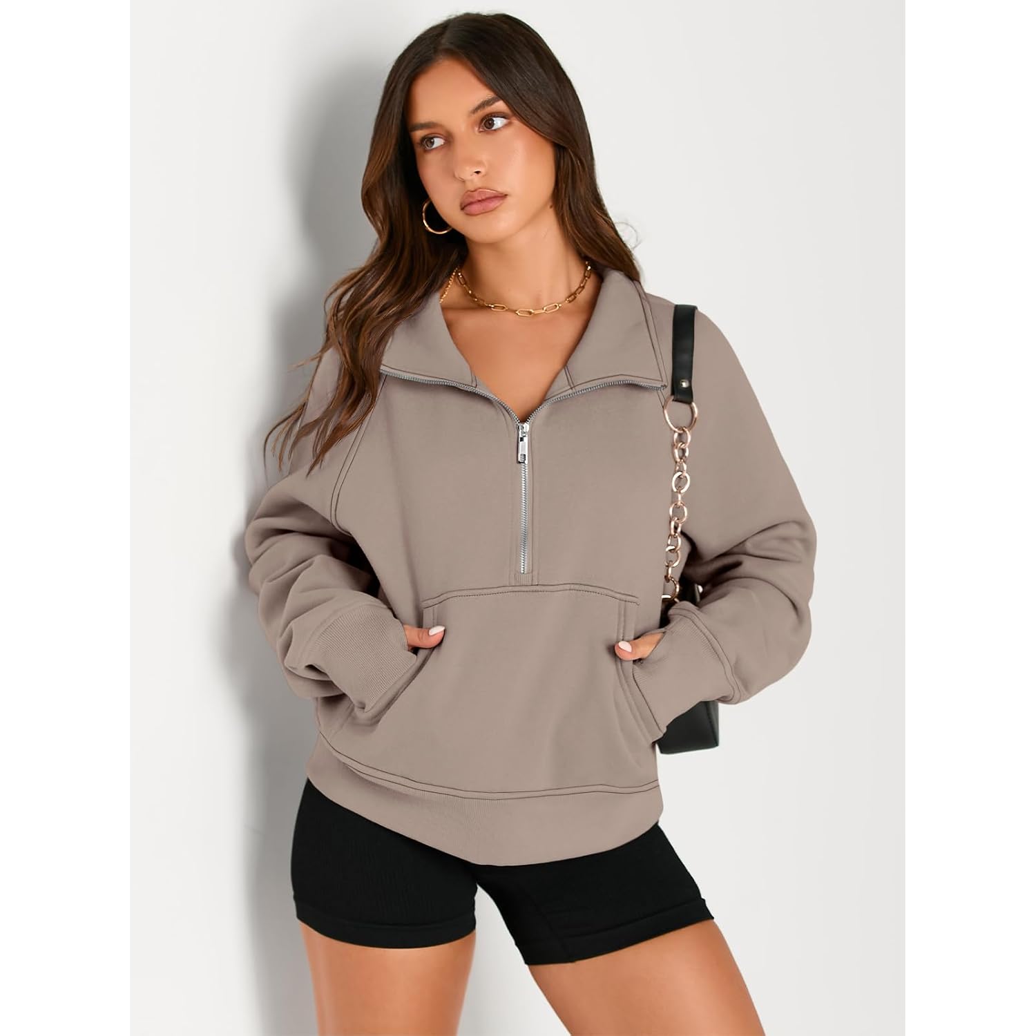 AUTOMET Dam sweatshirt halv dragkedja cropped pullover fleece - Image 3
