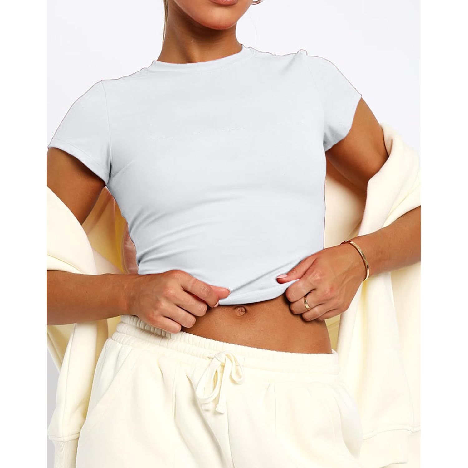 Dam Basic Summer kortärmad Crewneck t‑skjorta Y2K Cute - Image 4