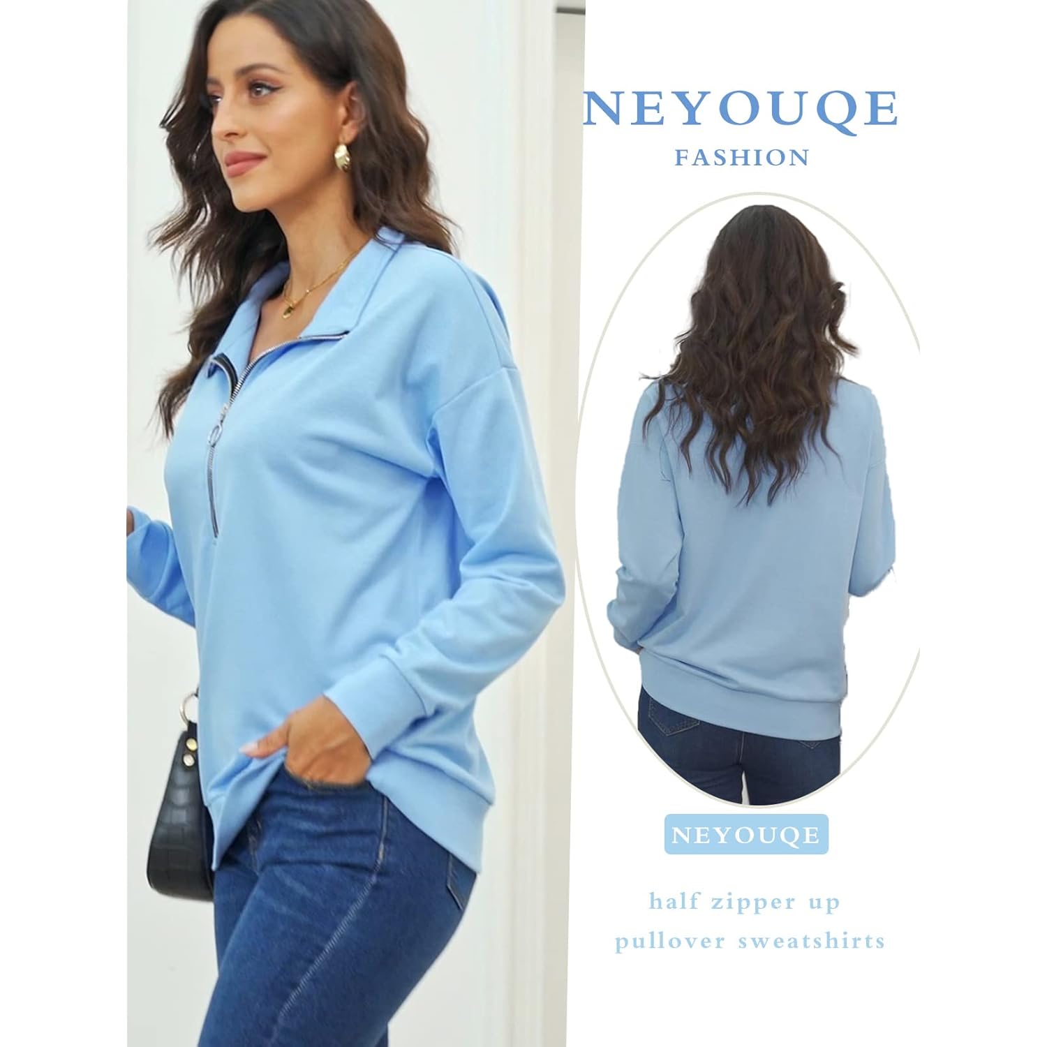 NEYOUQE Dam Fall Winter Fashion sweatshirt Quarter dragkedja - Image 2