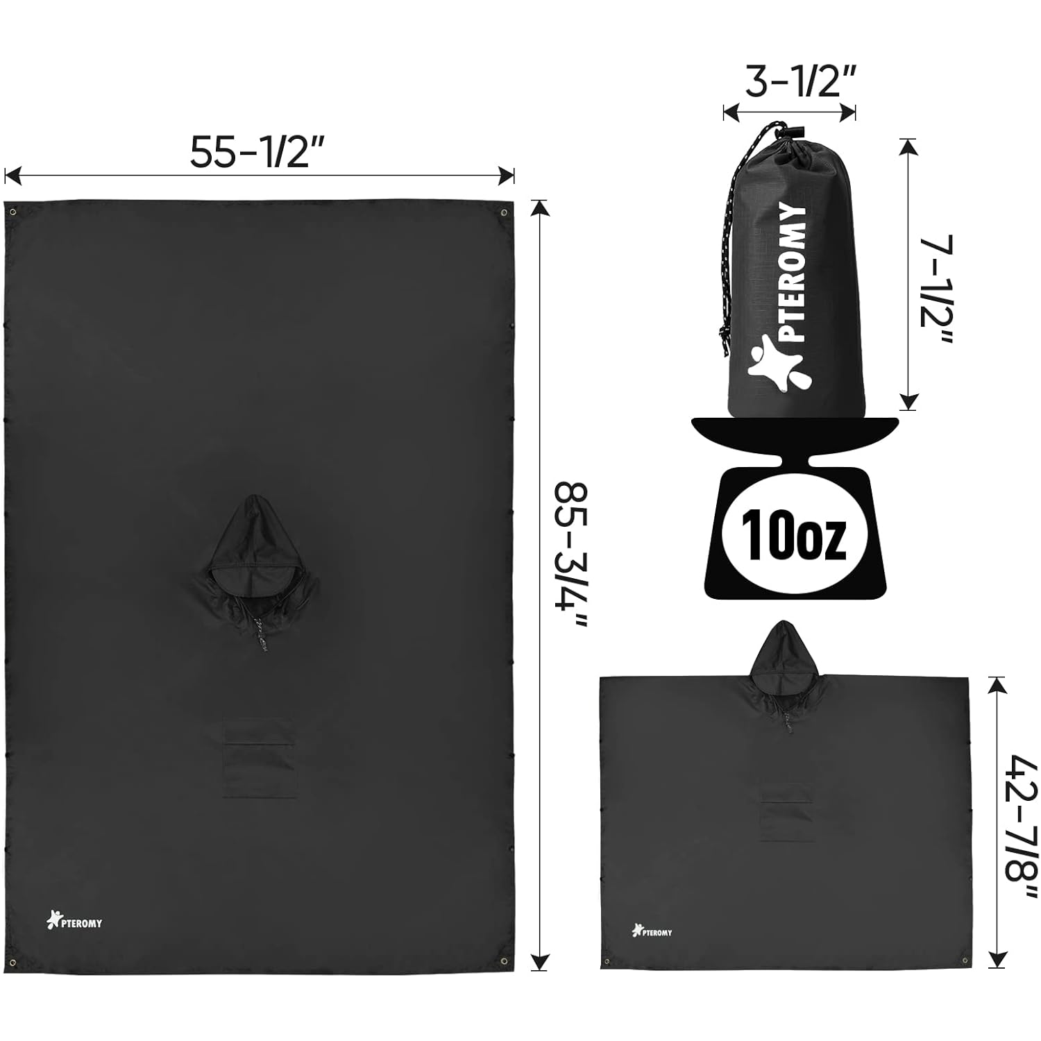 PTEROMY Hooded Rain Poncho for Adult with Pocket, - Image 7