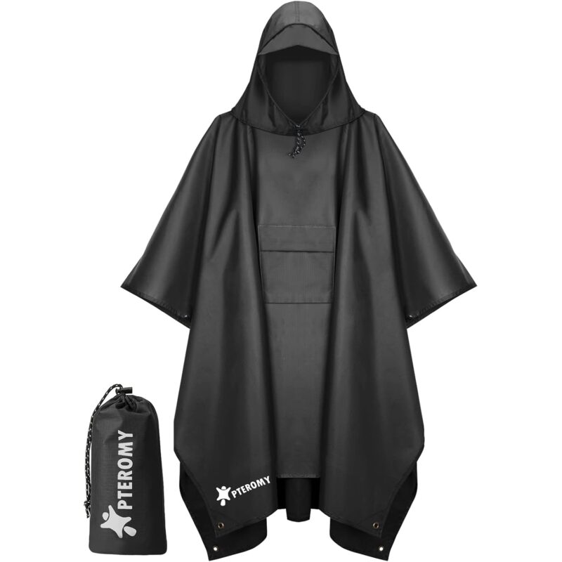 PTEROMY Hooded Rain Poncho for Adult with Pocket,