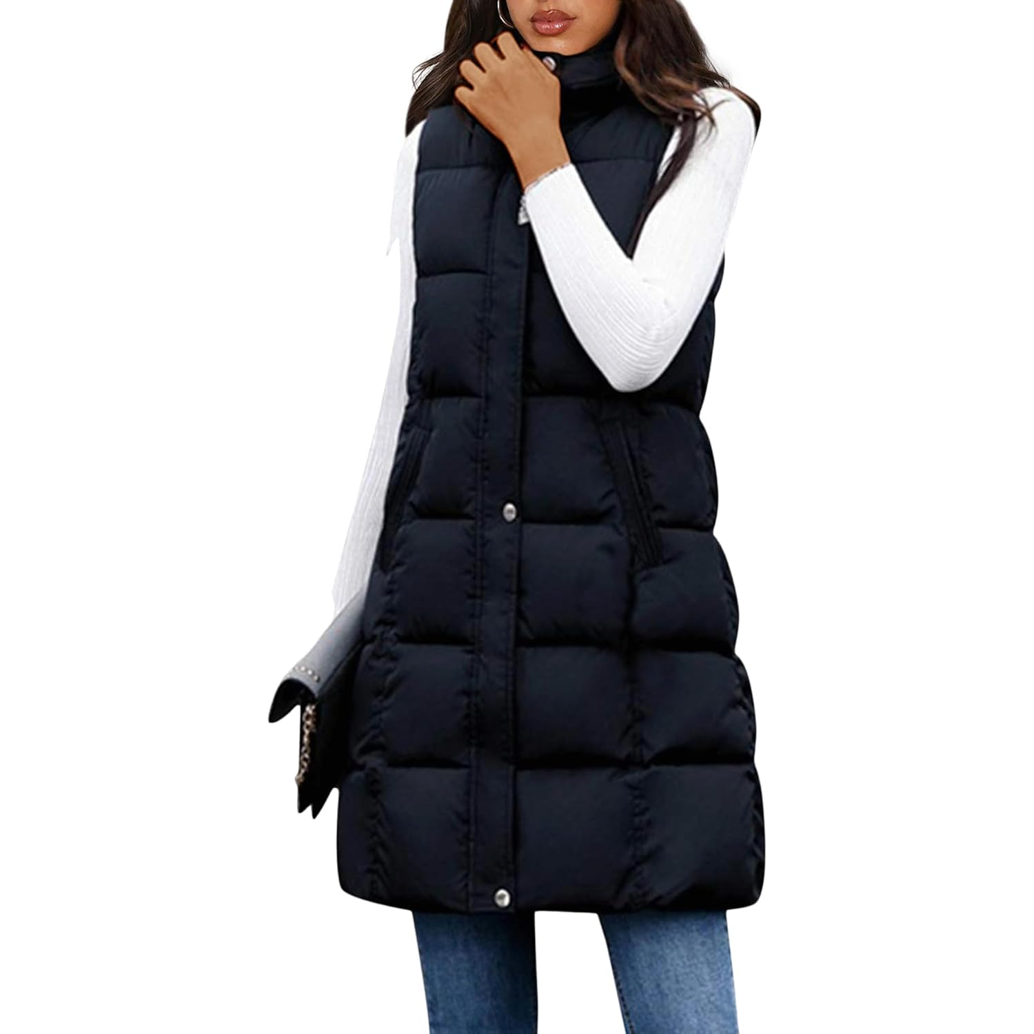 Tanming Dam Long puffer väst Casual Sleeveless Puffy