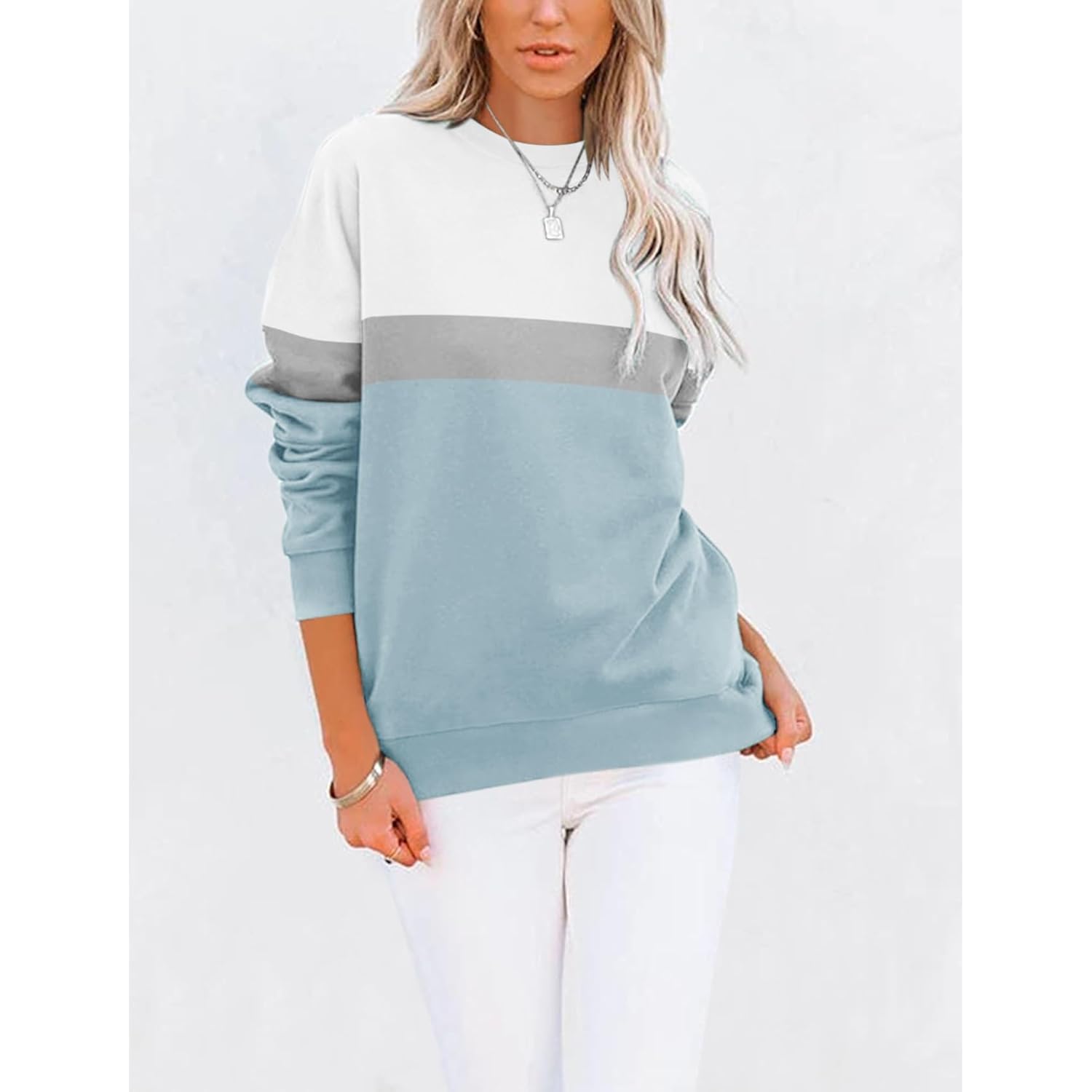 TICTICMIMI Dam Casual Long Sleeve Color Block/Solid Tops - Image 2