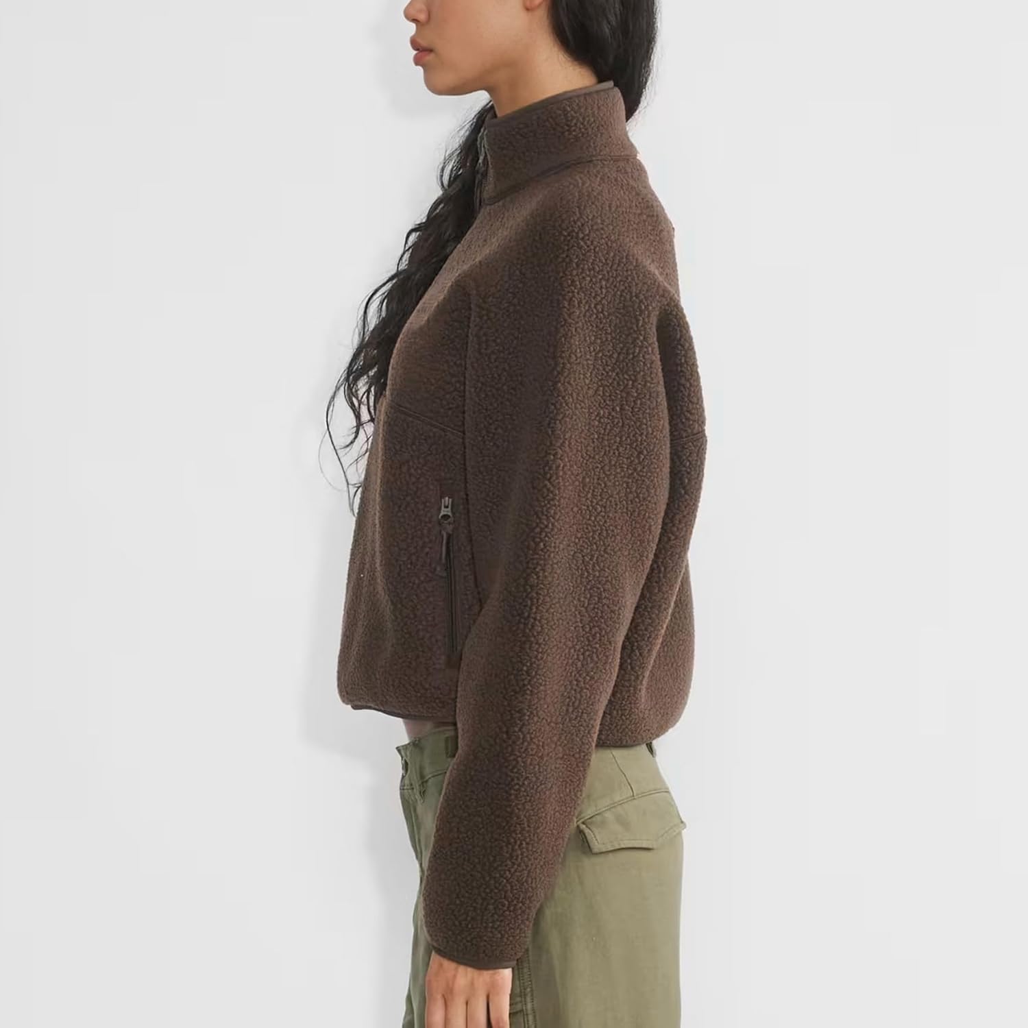 Dam fleece sweatshirt cropped halv dragkedja Fuzzy Warm - Image 4