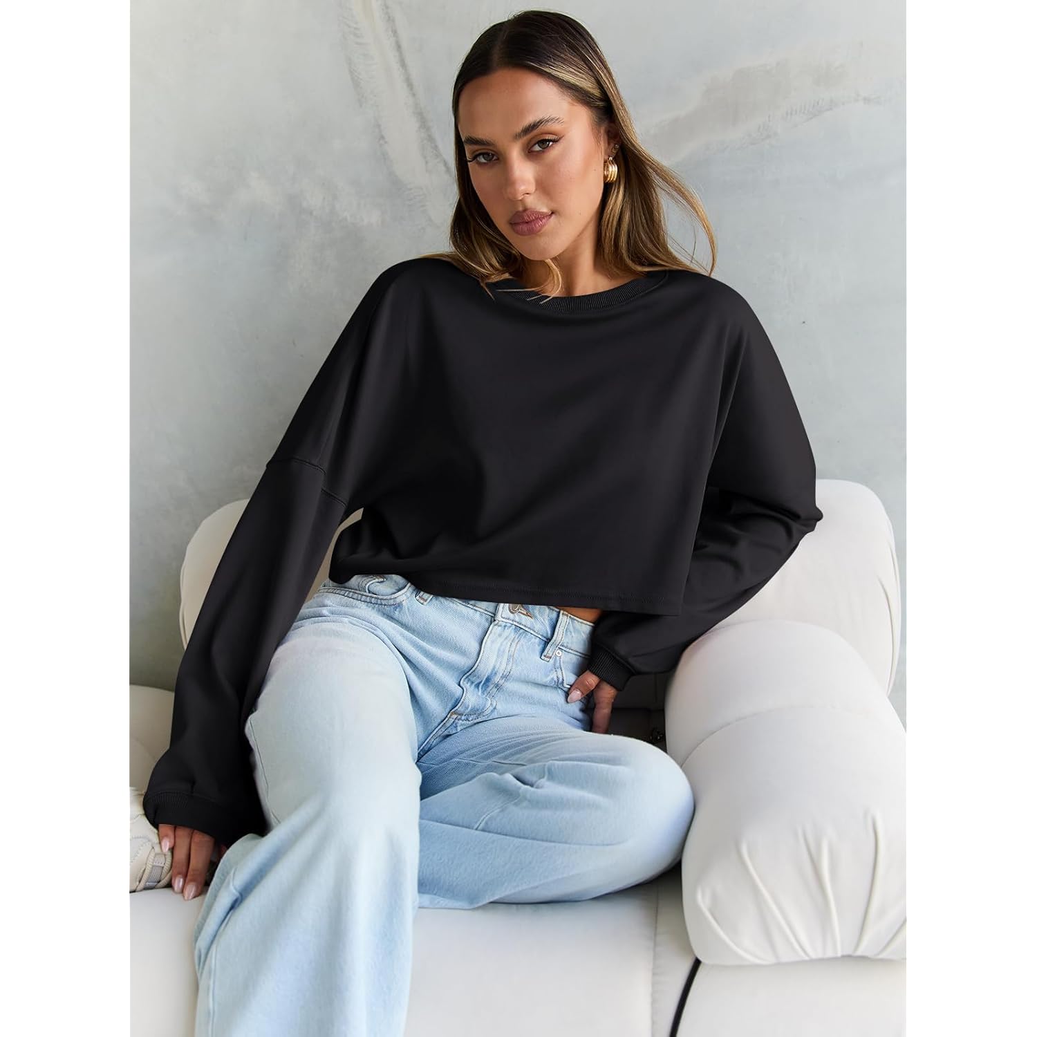 Trendy Queen cropped sweatshirt for Dam oversized Crewneck - Image 5