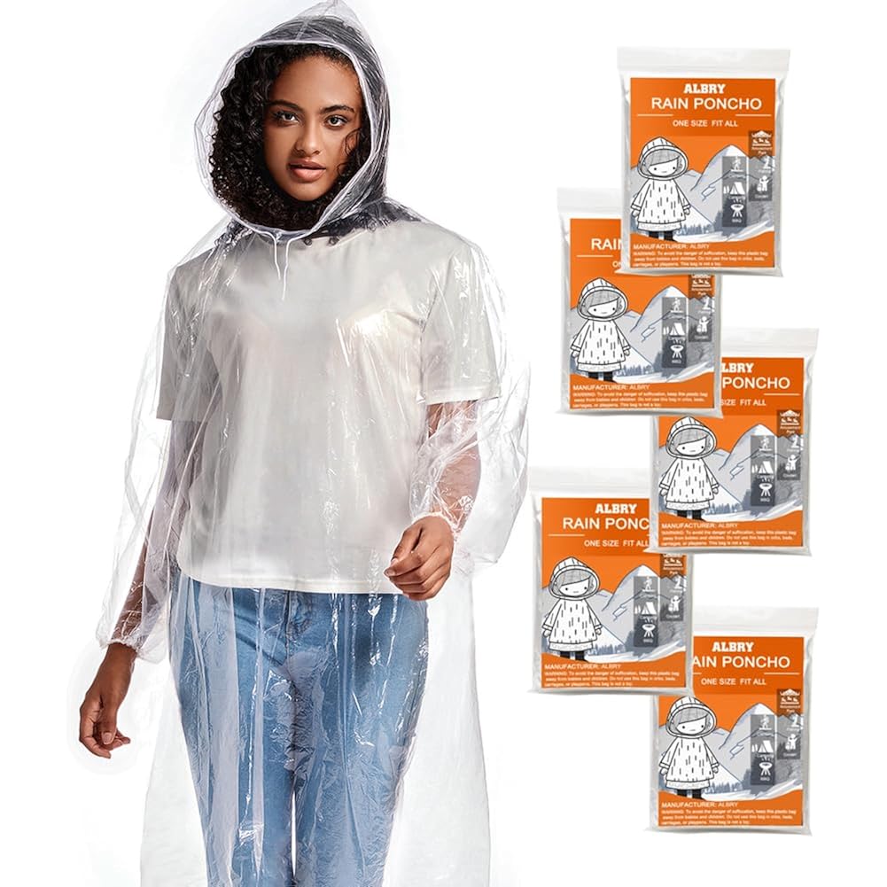 ALBRY Disposable Rain Ponchos for Adults with Drawstring