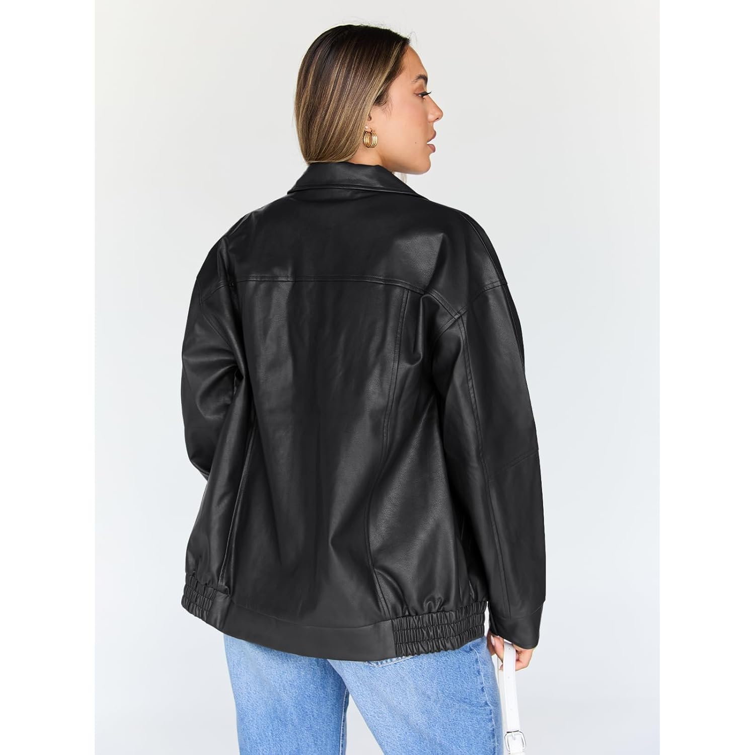 Trendy Queen Dam läder jacka oversized Faux Motorcycle - Image 4
