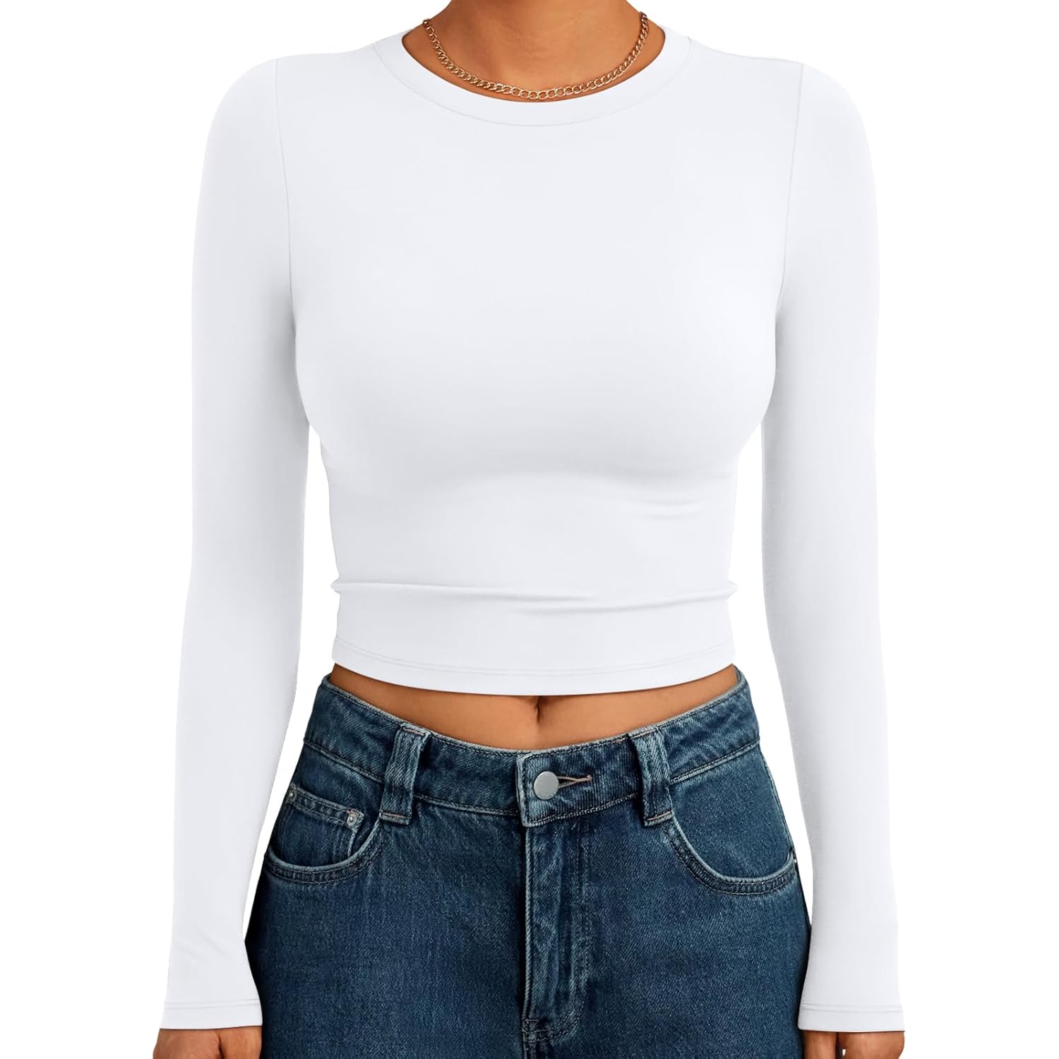 Trendy Queen Dam långärmad Crop topp Basic Slim