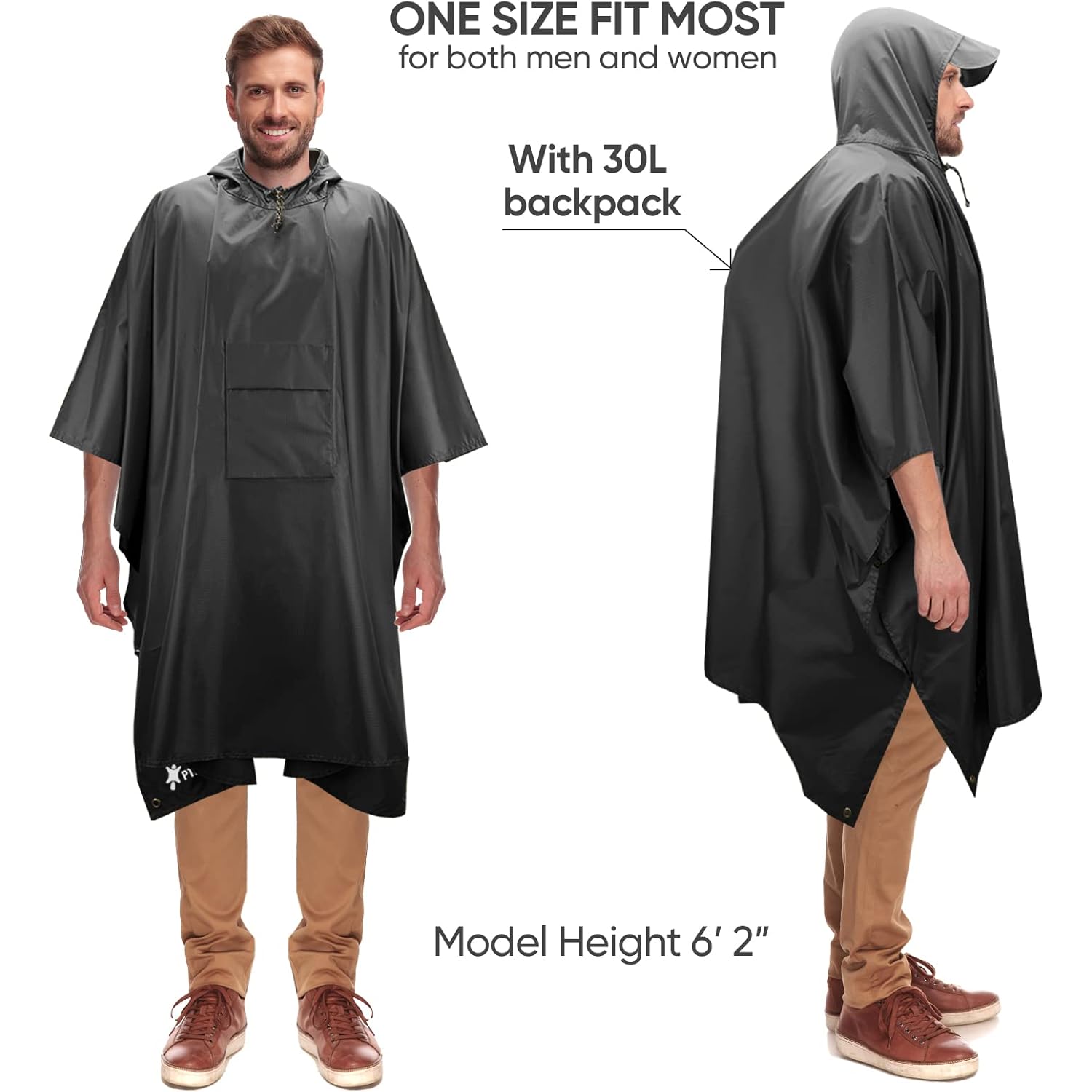 PTEROMY Hooded Rain Poncho for Adult with Pocket, - Image 4